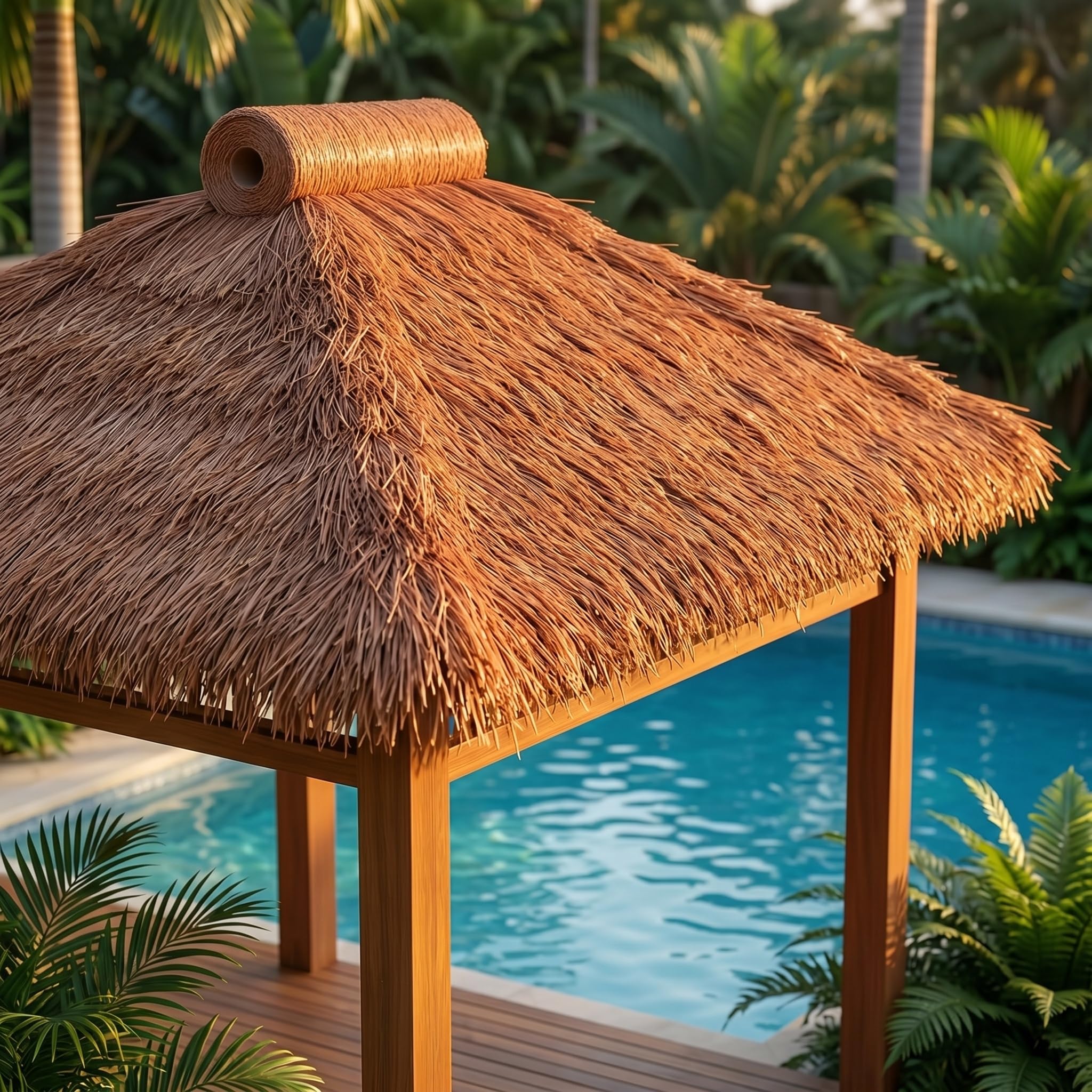 Künstliche Strohdachrolle für Tiki-Bar, Gartenparty-Dekoration, Hütte und Pavillon, 10 m Eisseide Stroh