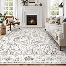GarveeHome Large Area Rug 9x12 Rugs for Living Room Washable Rug Non Slip Modern Abstract Rug Low Pile Foldable Thin Rug Soft Indoor Non-Shedding Carpet for Bedroom Nursery Home Office Beige/White