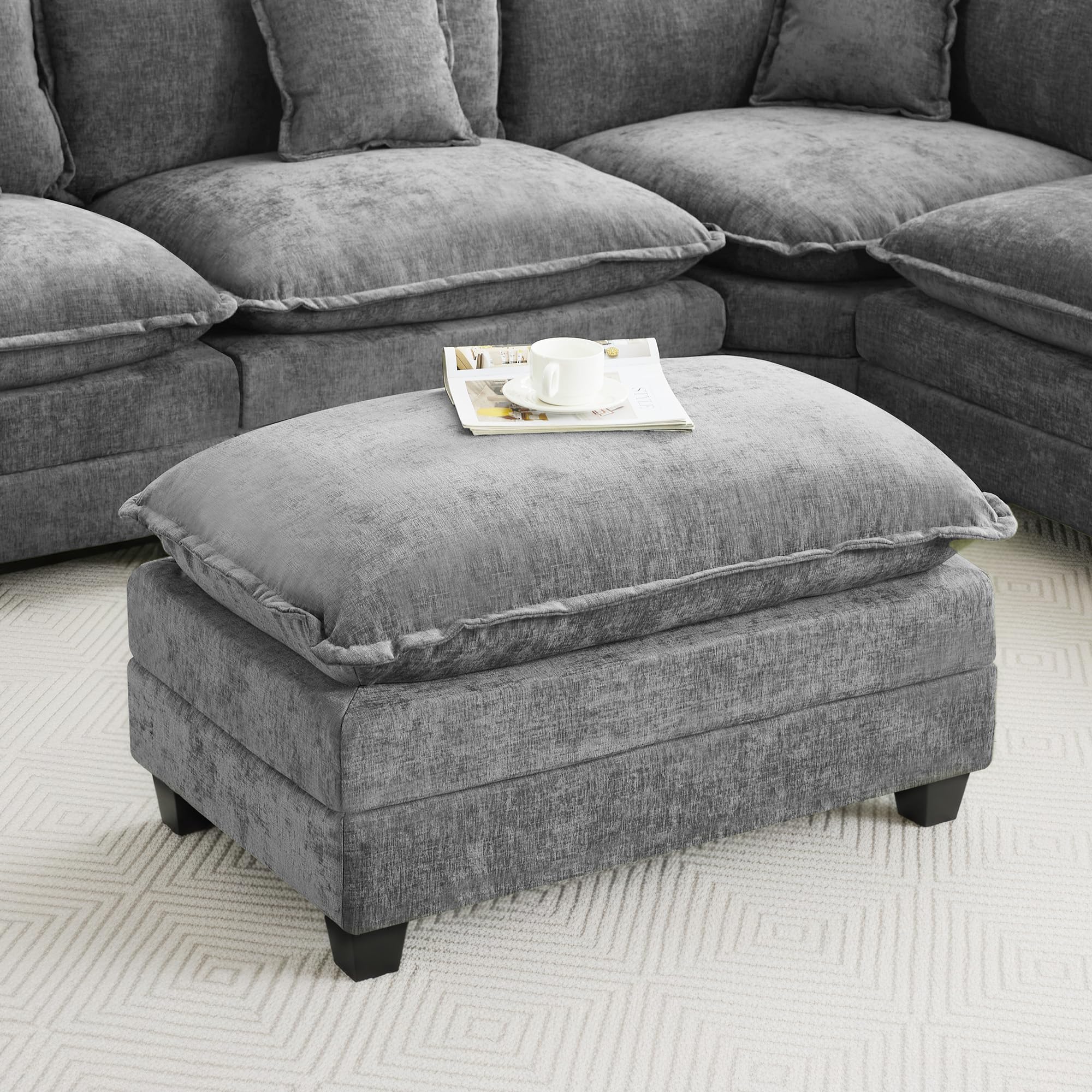 35‘’ modern chenille cloud sofa ottoman,rectangle ottoman for modular sectional sofa, grey
