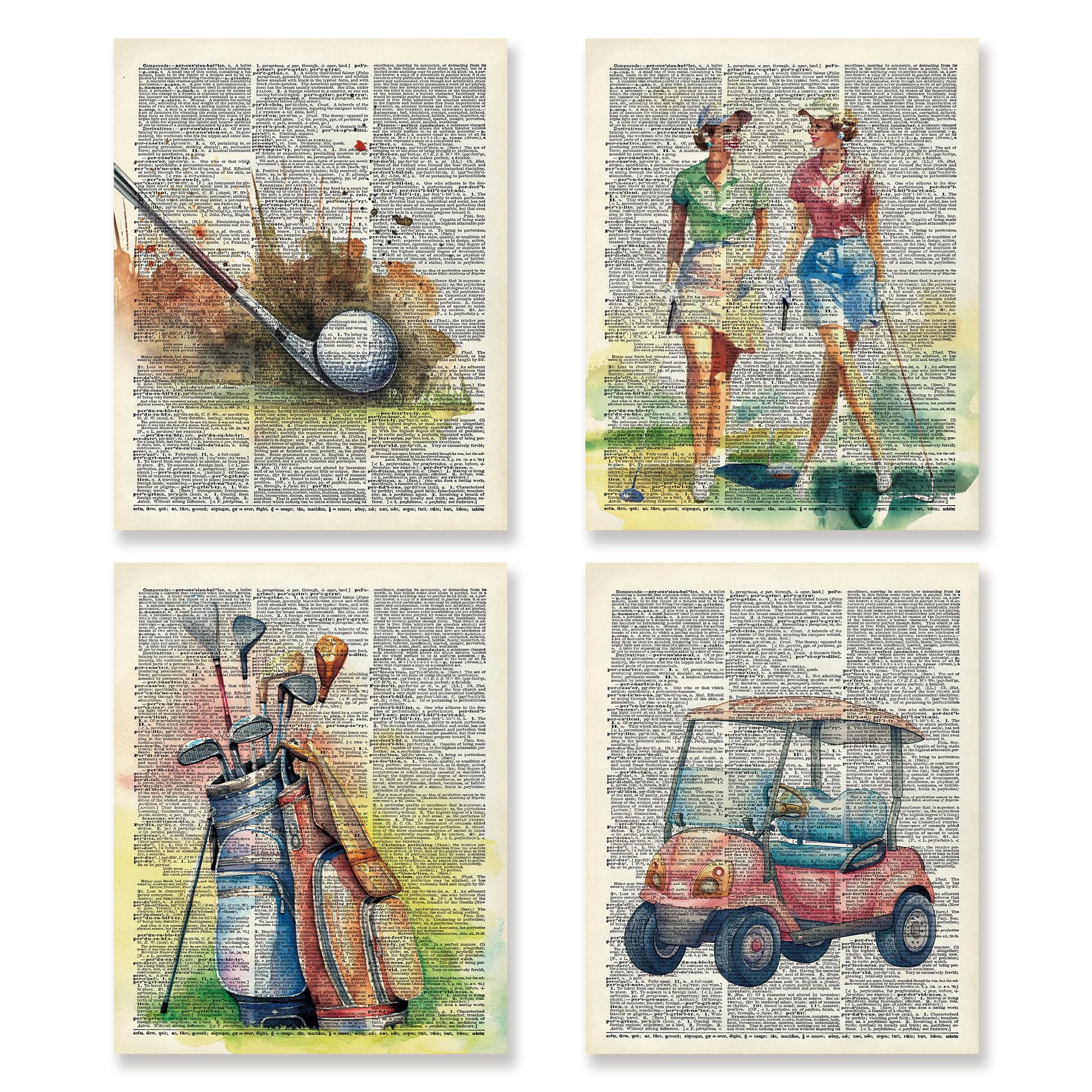 KSDUT Retro Golf Wall Decor Art Set of 4 - Vintage Artwork Poster Prints Gym Club Wall Decor Golf Gifts Wall Art for Office Games Sports Room Dorm Decorations - 8"x10" Unframed