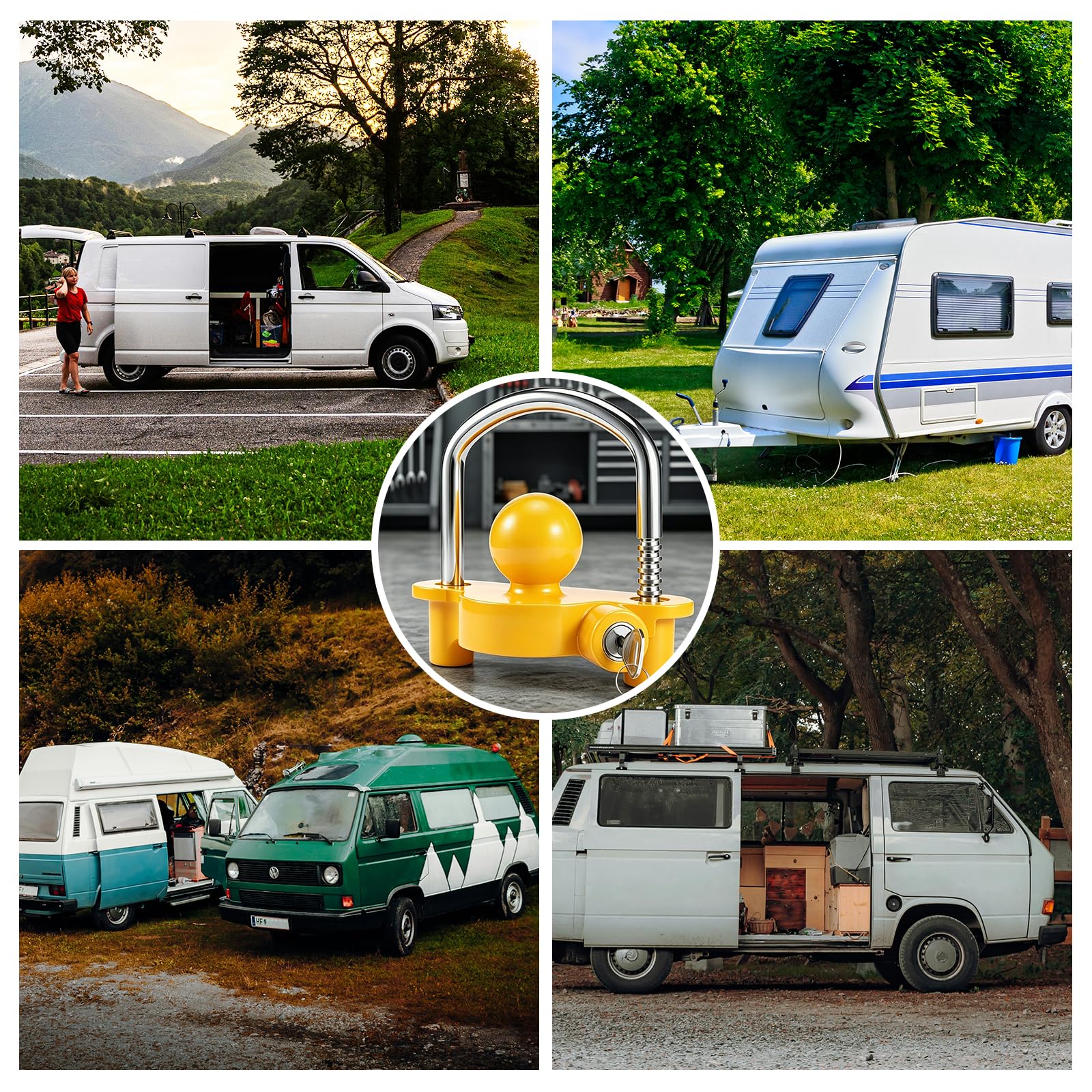 Lucchetto per Rimorchio,Antifurto per Rimorchio Regolabile,Compatibile con Accoppiatori da50 mm,con Gancio di Traino e 2 Chiavi di Sicurezza,Struttura in Acciaio Cromato per Caravan,Camper e Roulotte