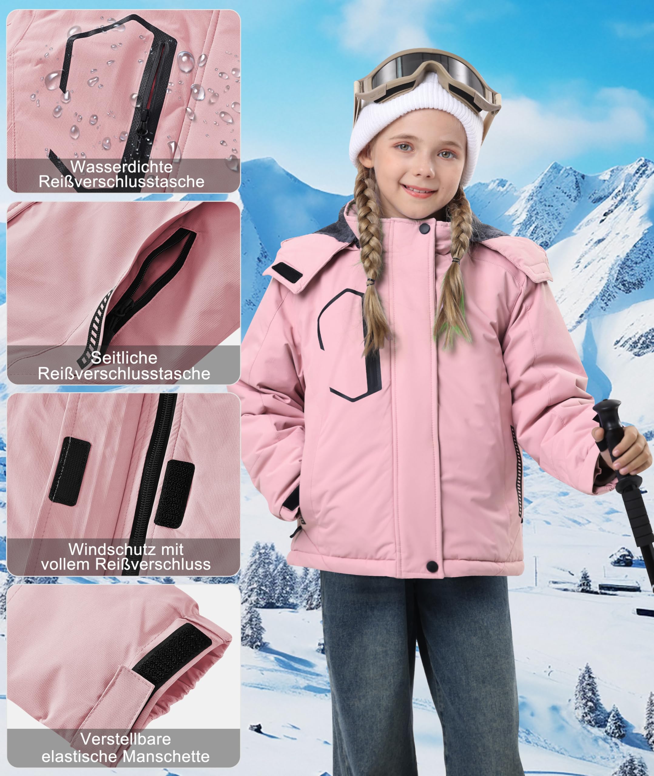 Zoofly Winterjacke Kinder Warm Gefütterte Wasserdicht Skijacke mit Abnehmbar Kapuze
