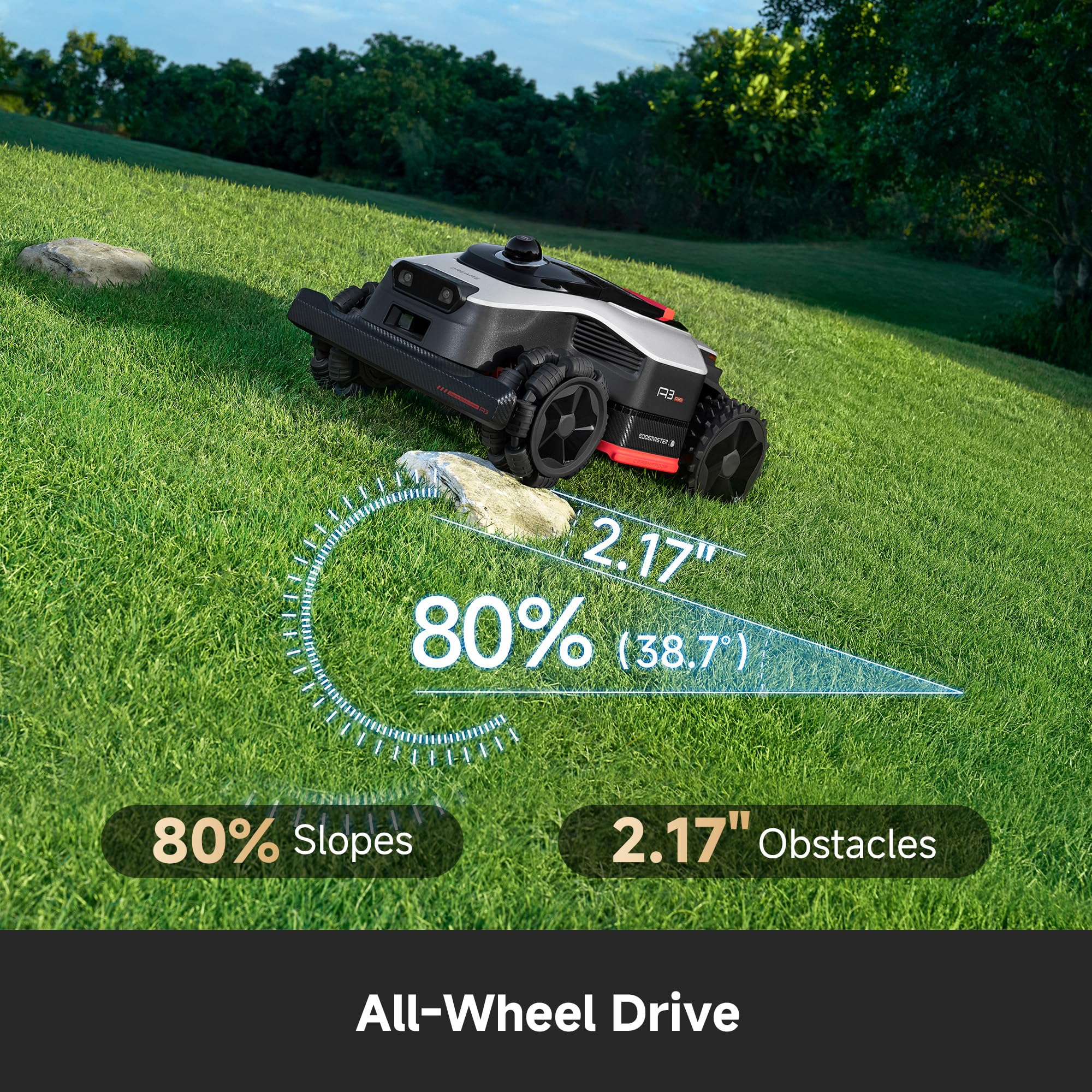 [Todo terreno sin cables] Cortacésped robot DREAME A3 AWD 2000, 360° LiDAR 3D y AI de doble visión para 0.5 Acre, 80% de pendientes y carga rápida de 45 minutos, recorte de bordes de 1.97 pulgadas