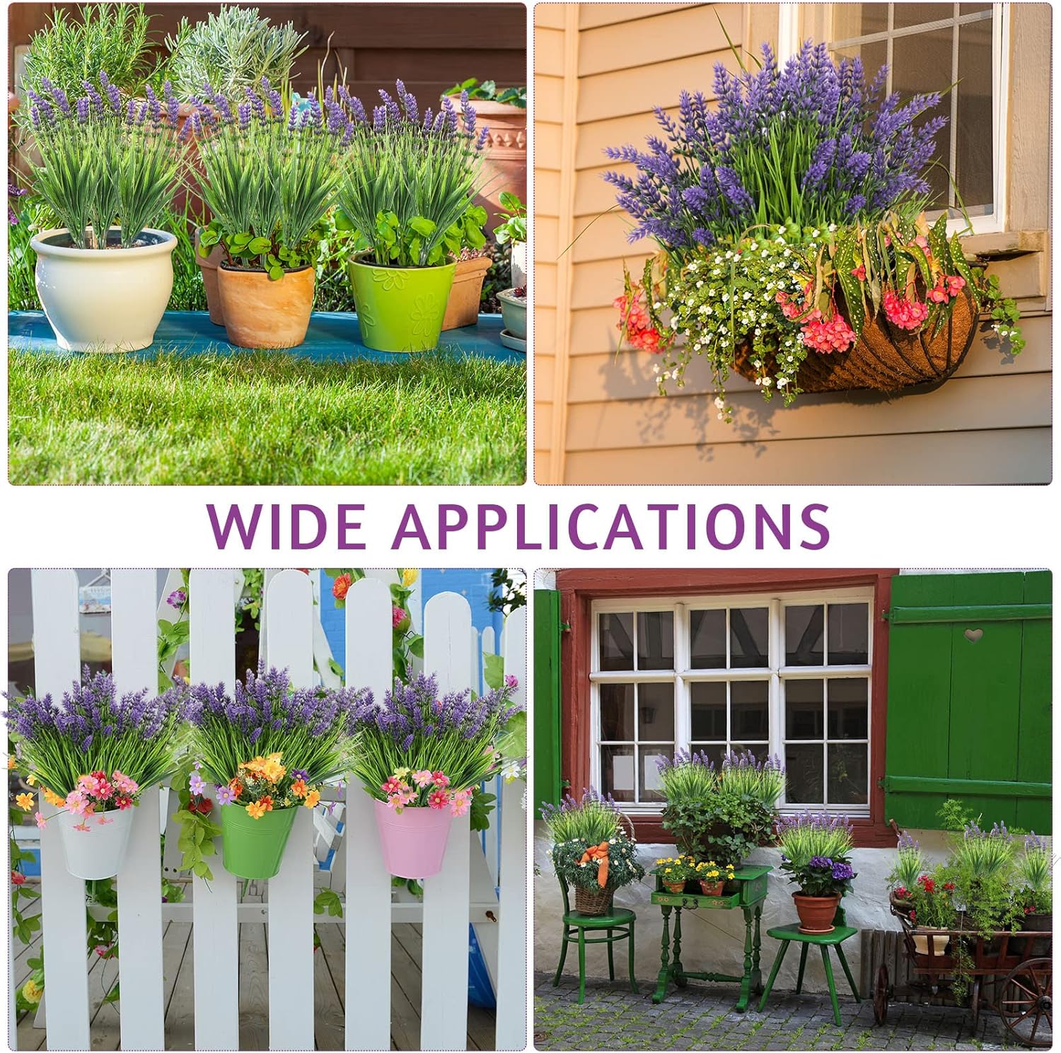 Zeyune 36 Bundles Artificial Plants Outdoor Fake Monkey Grass with Flowers Greenery UV Resistant Faux Outdoor Plants Plastic Flowers for Garden Office Patio Pathway Outside Decor(Purple)