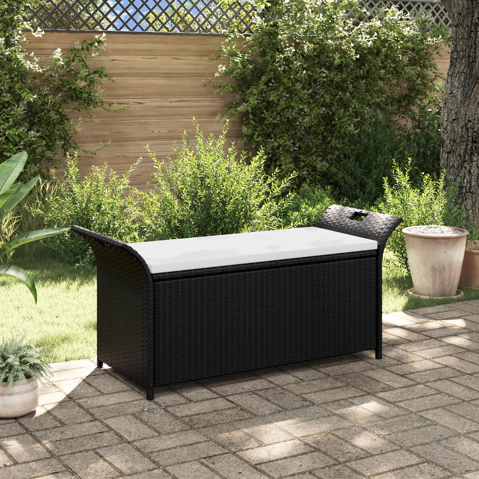 vidaXL Gartenbank Poly Rattan Bank Sitzbank Kissenbox Auflagenbox Gartentruhe