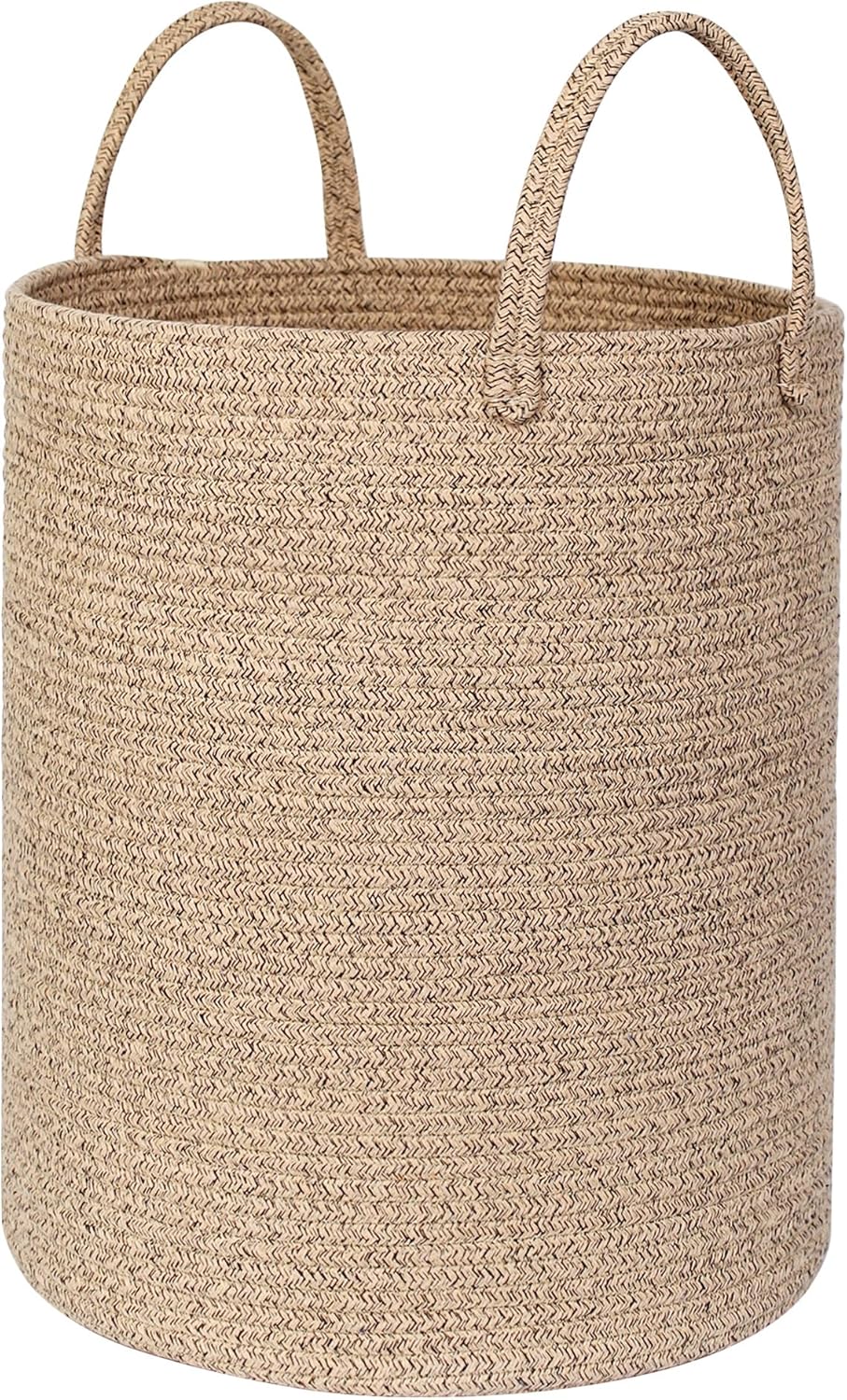 Large Woven Laundry Basket, 15"x18" Tall Blanket Storage for Living Room, Cute Nursery Kids Baby Laundry Hamper, Wicker Hamper for Bedroom Aesthetic, Cotton Rope Dirty Clothes Decor Basket Brown