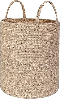 Large Woven Laundry Basket, 15"x18" Tall Blanket Storage for Living Room, Cute Nursery Kids Baby Laundry Hamper, Wicker Hamper for Bedroom Aesthetic, Cotton Rope Dirty Clothes Decor Basket