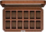 ROTHWELL 12 Slot Leather Watch Box - Luxury Watch Case Display Organizer, Microsuede Liner, Locking Mens Jewelry Watches Holder, Men's Storage Boxes Holder Large Glass Top (Tan/Brown) - 1