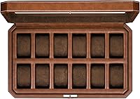 Rothwell 12-Slot Luxury Leather Watch Box - Glass Top Display Case, Microsuede Cushions, Locking Organizer for Men (Tan/Brown)