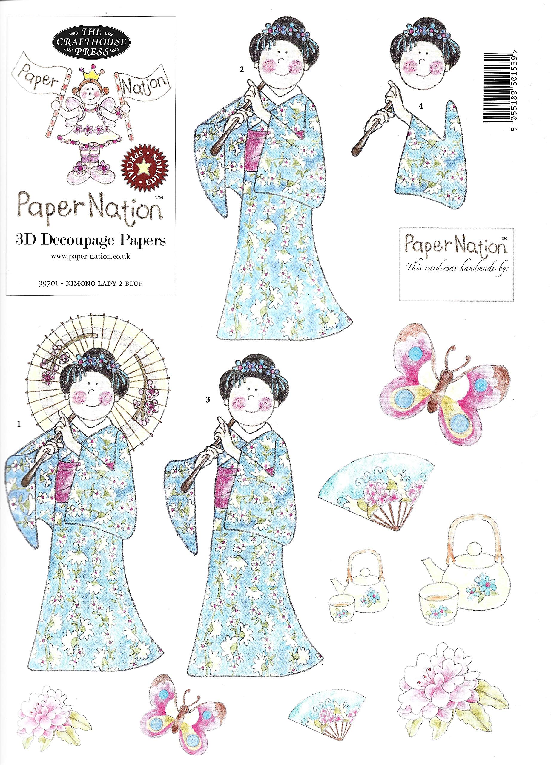 Paper Nation Blue 3D Decoupage Papers - 99701 Kimono Lady 2