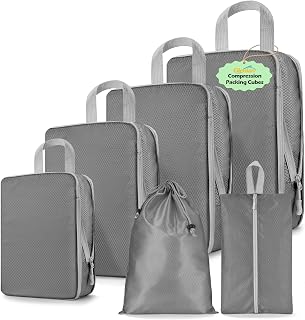 GlenLan 6-Set Compression Packing Cubes for Travel | Luggage Organizer Bags, Suitcase Space Saver Bags, Travel Essentials Packing Cubes, Durable, Lightweight