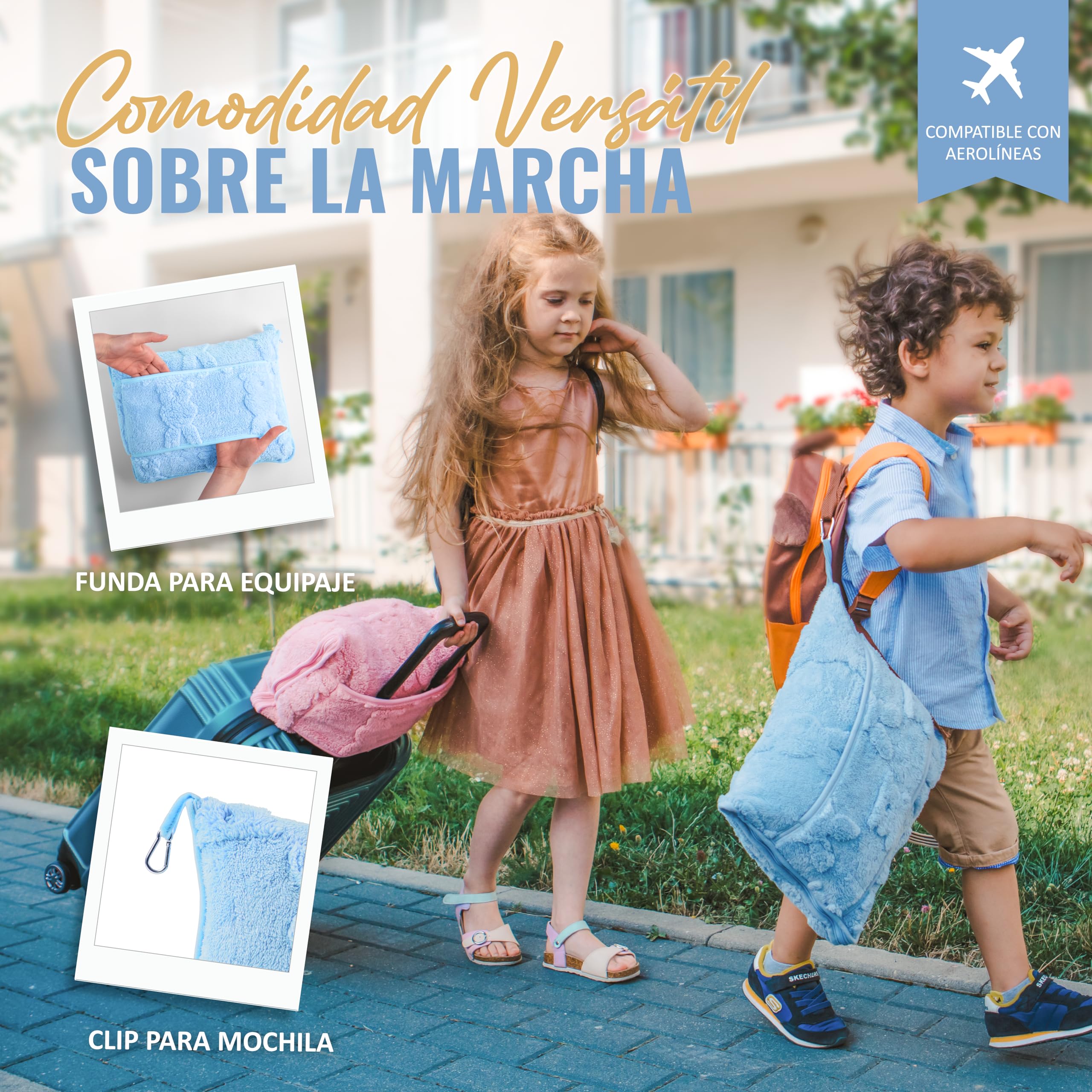 BOACAY Manta de Viaje para Niños Pequeños para Avión, Automóvil - Suave Manta para Niños para el Cuidado Diurno - Almohada para Niñas, Niños con Clip para Mochila, Manga para Equipaje