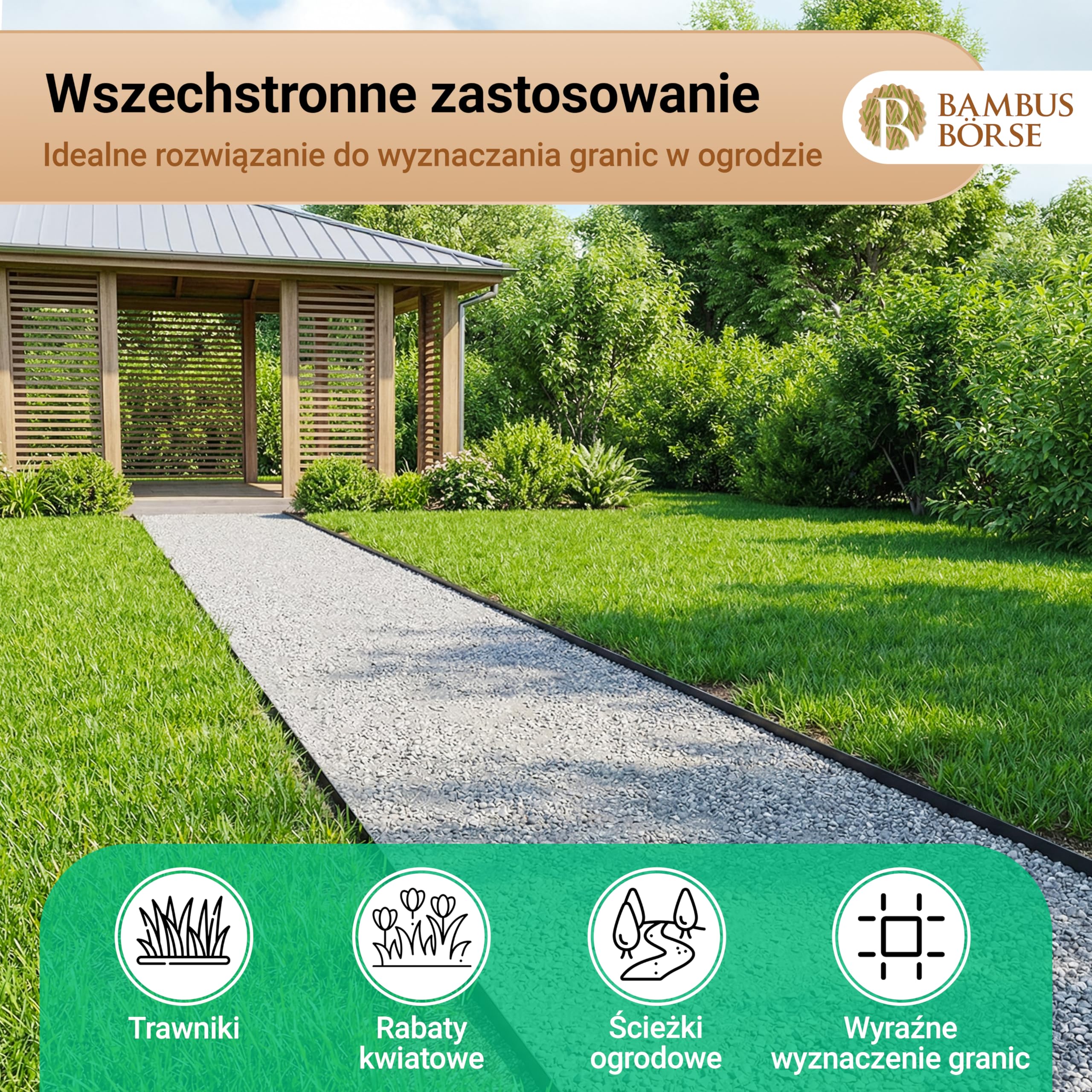 Krawędź trawnika – obramowanie rabatek o wysokości 30 cm, długość 15 m, z tworzywa sztucznego HDPE – elastyczne obramowanie rabatki i ograniczenie trawnika, odporne na warunki