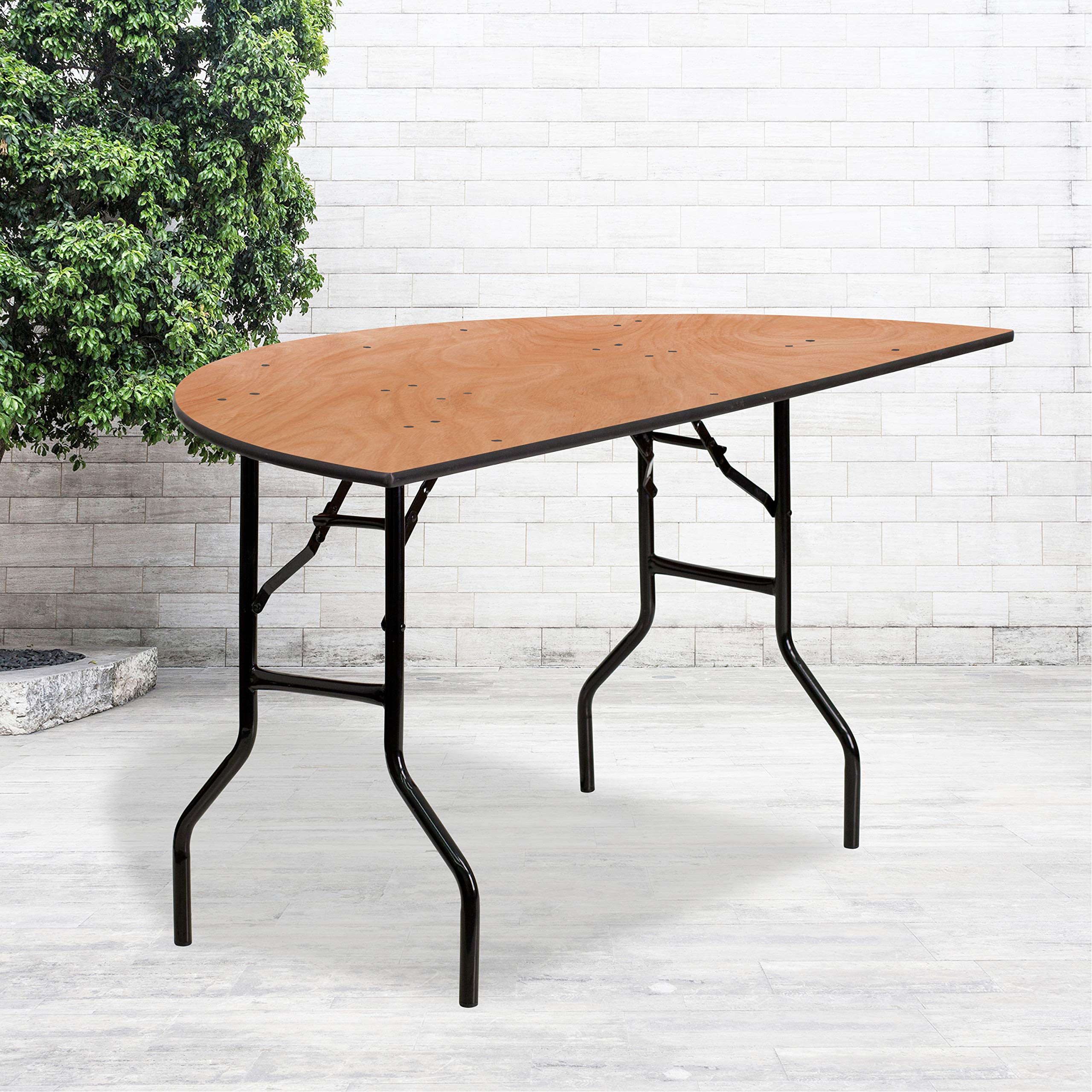 EMMA + OLIVER 5-Foot Half-Round Wood Folding Banquet Table - Event & Catering Table