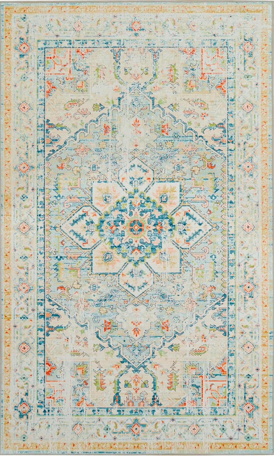 Auemtyn Area Rug for Living Room, 5x7 Washable Rug with Non Slip Backing, Low Pile Carpet for Bedroom, Dinning Room (Multi Orange, 5'x7')