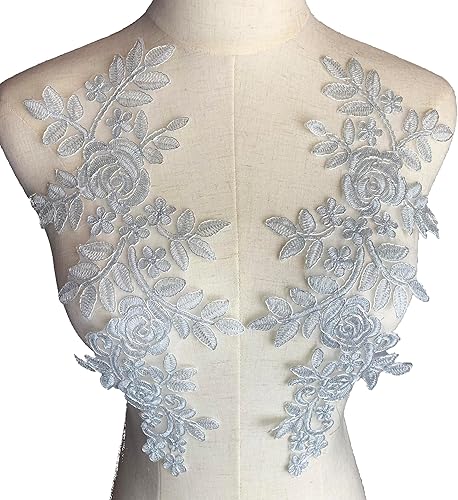 Miniatura 16 de Worlds 1 par de parches de tela de encaje blanco bordado apliques encaje floral motivo vestido de novia costura adornos decoración 13.8 x 5.7 in