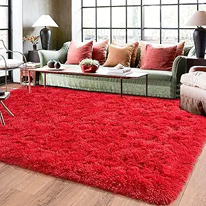 Rugs for Living Room 8x10, Soft Shaggy Modern Shag Area Rug for Bedroom, Upgrade Non-Slip Plush Fluffy Carpet for Kids Boys Girls Room Home Decor Aesthetic, Red