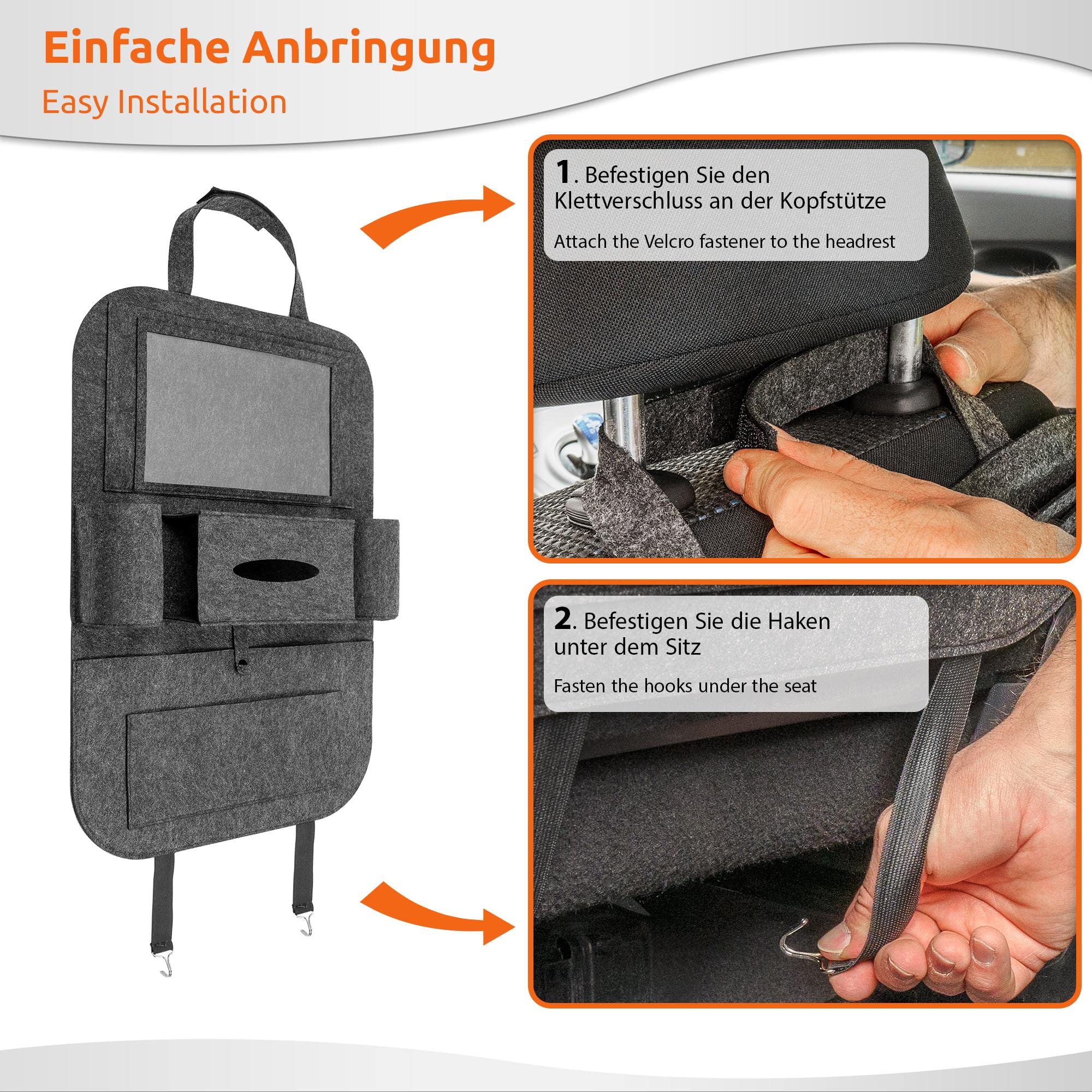 Protection Siège Voiture ECENCE | Organisateur Feutre | 7 Poches + Support Tablette | Lot De 2