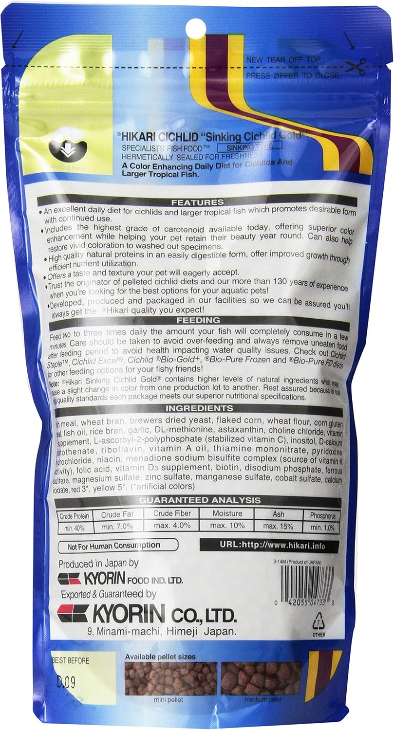 Hikari 12-Ounce Sinking Cichlid Gold Pellets for Pets, Medium