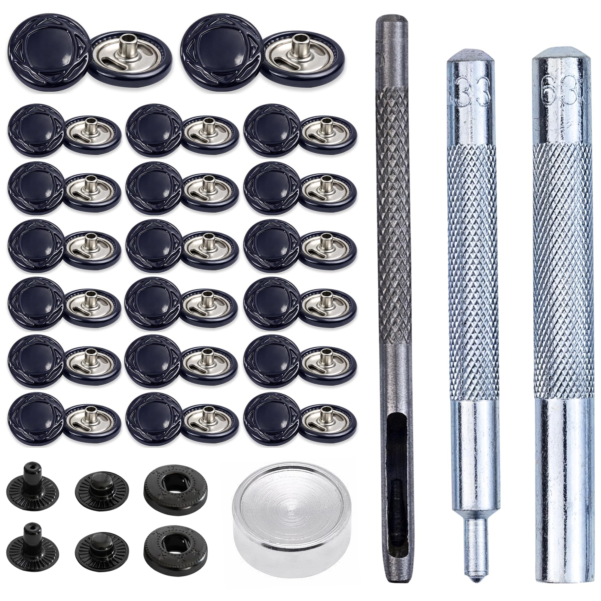 WedDecor 15mm S Spring Press Studs with Fixing Tool Set, Shiny Navy, 100pcs