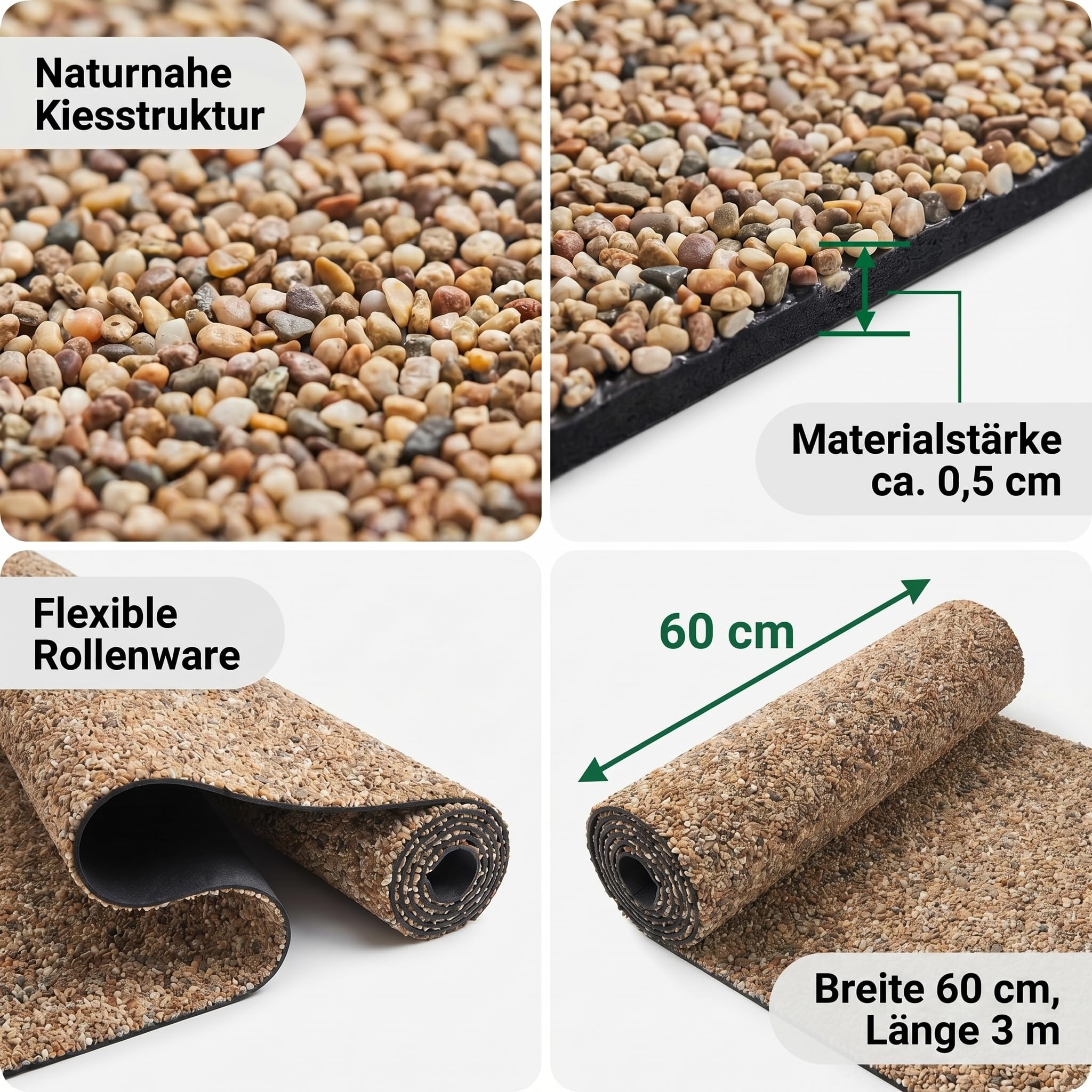 Pondlife Steinfolie für Teichrand und Bachlauf, 60 cm Breite x 3 m Länge, kiesbeschichtete Ufermatte für Teich, UV-stabil, fisch- und pflanzenverträglich, 0,5 cm Stärke