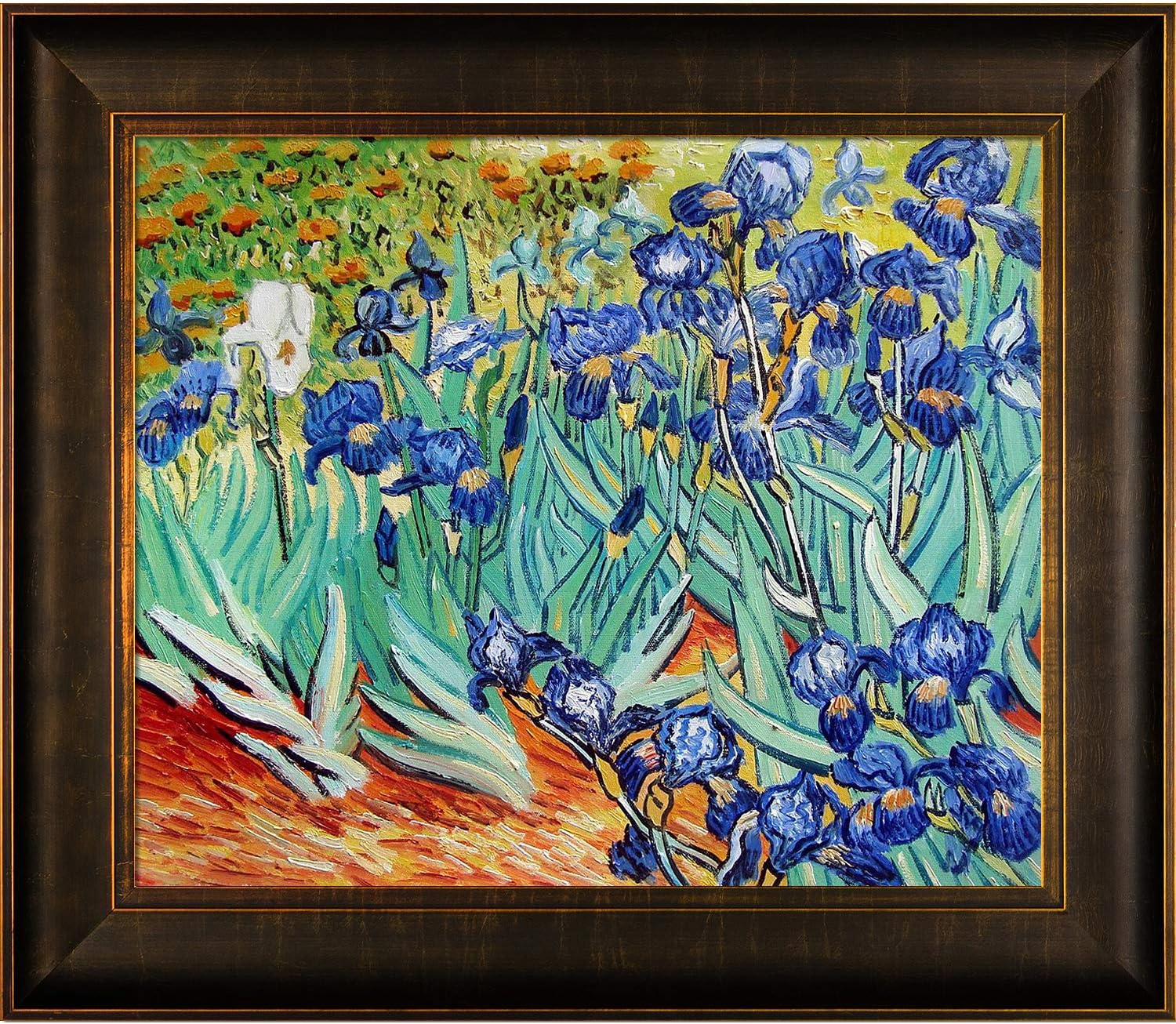 overstockArt Irises with Gallery Wrap Framed Oil Painting, 34" x 22", Multicolor
