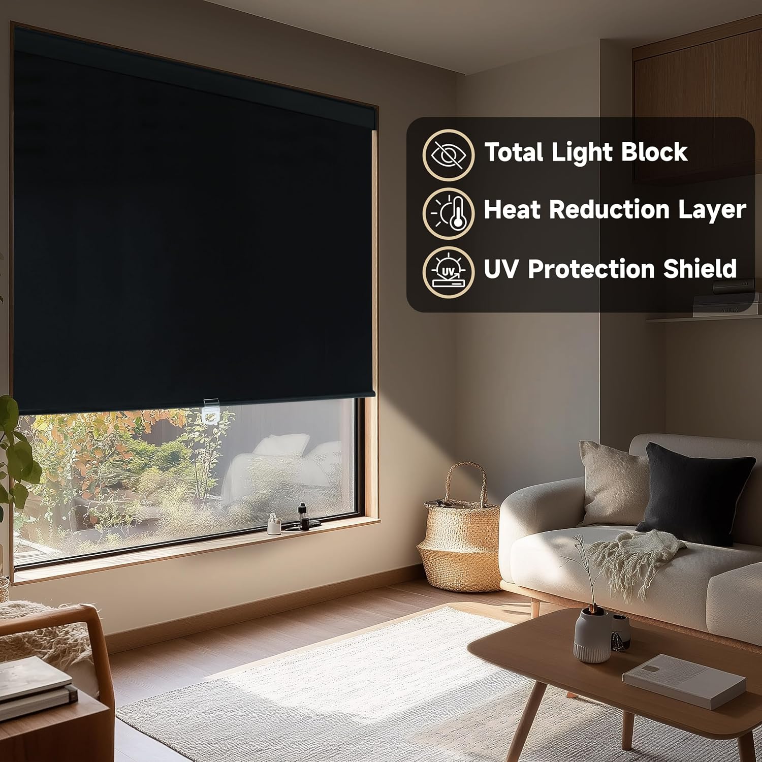 ColourTree Cordless Blackout Roller Shades,Free‑Stop Blinds for Window