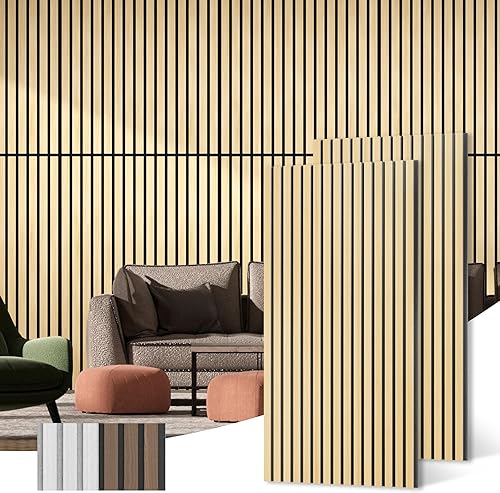 Miniatura 7 de Paneles de pared de madera acústica, paquete de 2 paneles de pared insonorizados de 45.3 x 23.6 pulgadas, paneles de pared de listones de madera