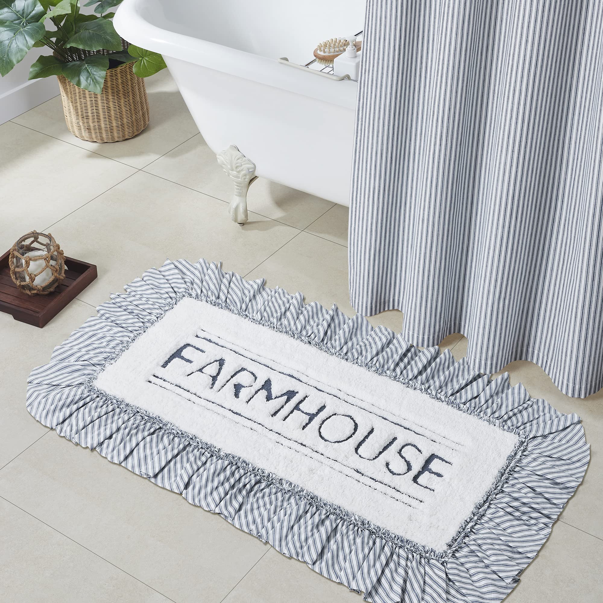 VHC Brands Sawyer Mill Farmhouse Bathmat, Blue, 27x48