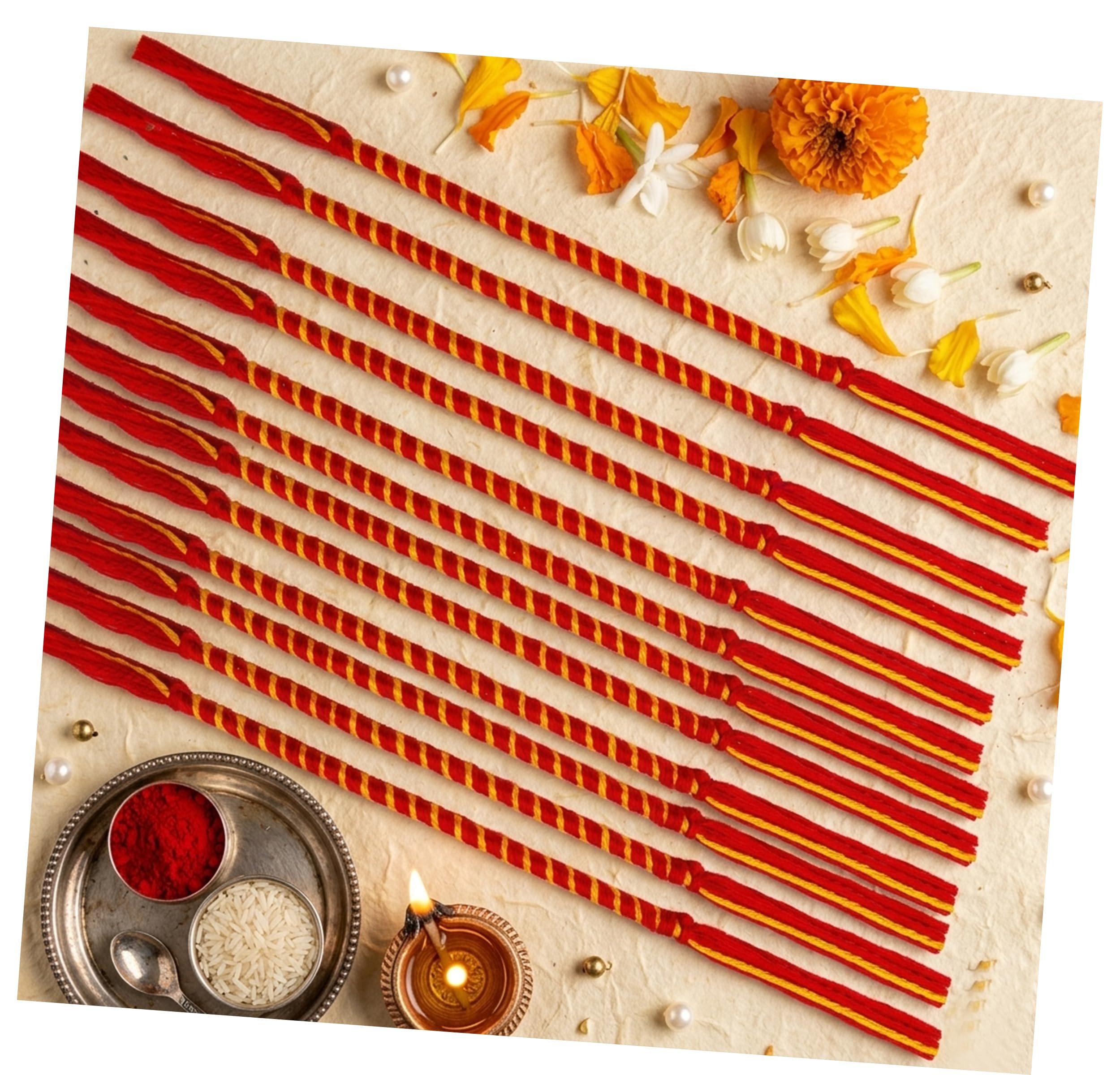 Set of 12 Premium Traditional Handcrafted Mauli Rakhi For Brother Bhaiya Bhai- Elegant Red & Yellow Auspicious Thread Bracelet for Rakshabandhan Gift Indian Festivals Celebration-image-6