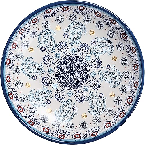 Miniatura 4 de Bico Blue Talavera - Juego de 4 cuencos para pasta, 35 onzas, cuencos grandes de cerámica para sopa y cereales, aptos para microondas y
