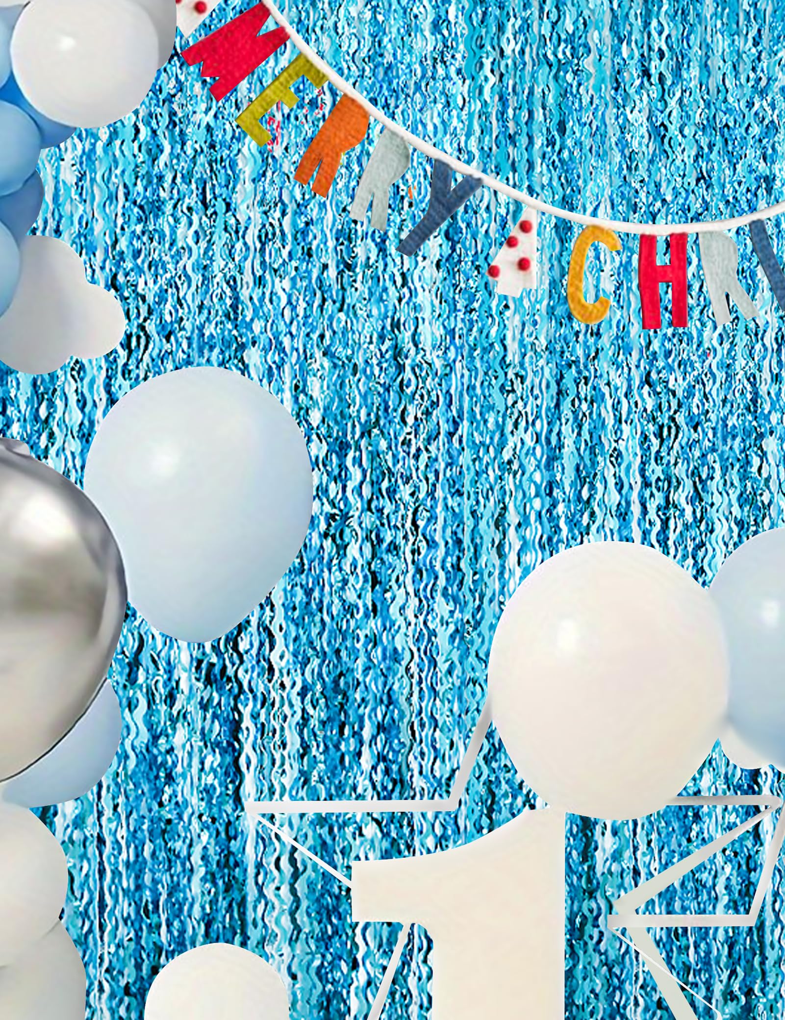 Lot de 6 rideaux à franges ondulées en feuille d'aluminium, bleu brillant et métallisé, pour anniversaire de sirène, fête sous la mer, décorations d'anniversaire sirène, 1 x 2 m