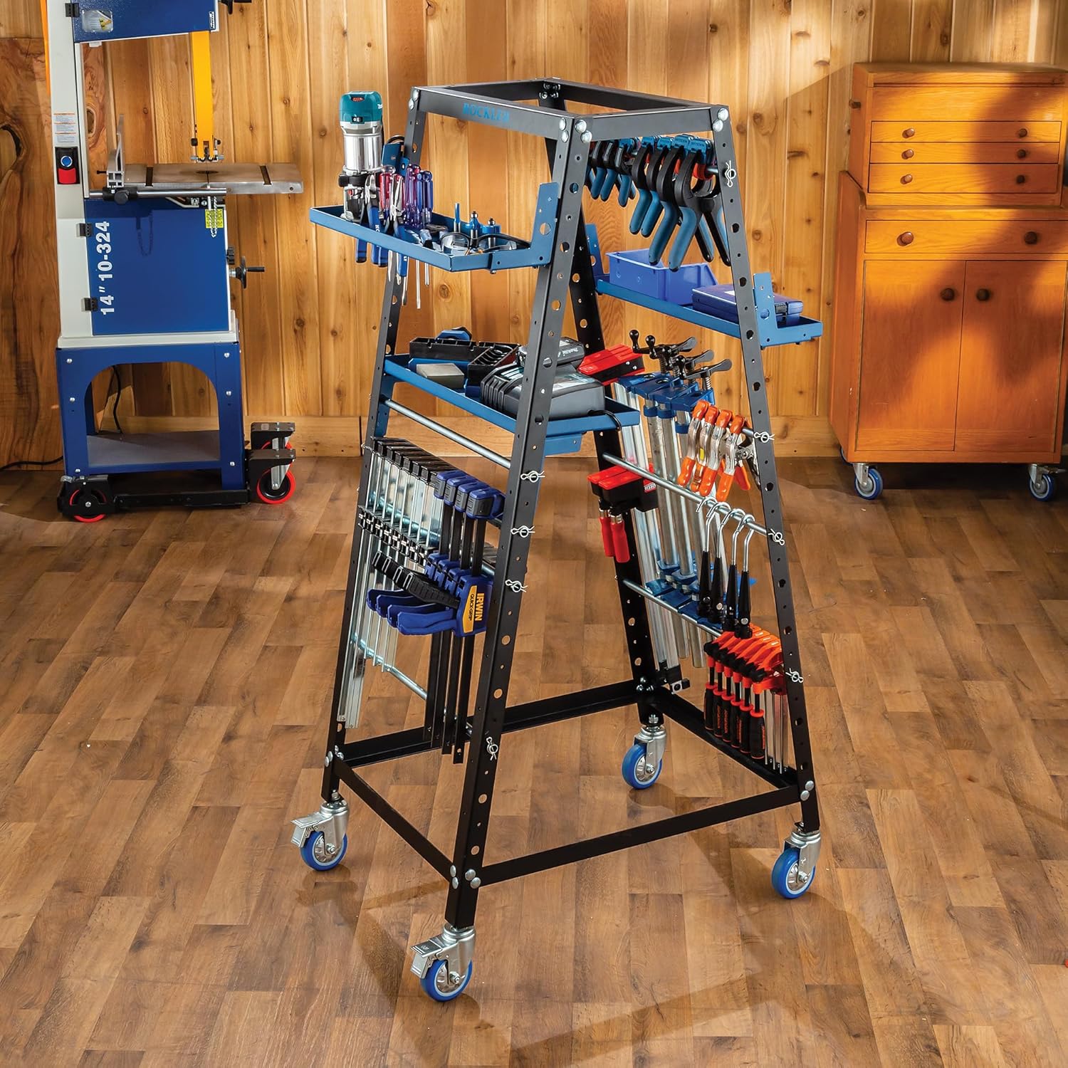 Pack Rack Plus Tool Storage Organizer on Wheels - Durable A-Frame Tool Caddy with Wheels - Versatile & Ready to Assemble Rolling Tool Cart - Mobile Rack w/Slotted Trays, Pegboard Panels, & More