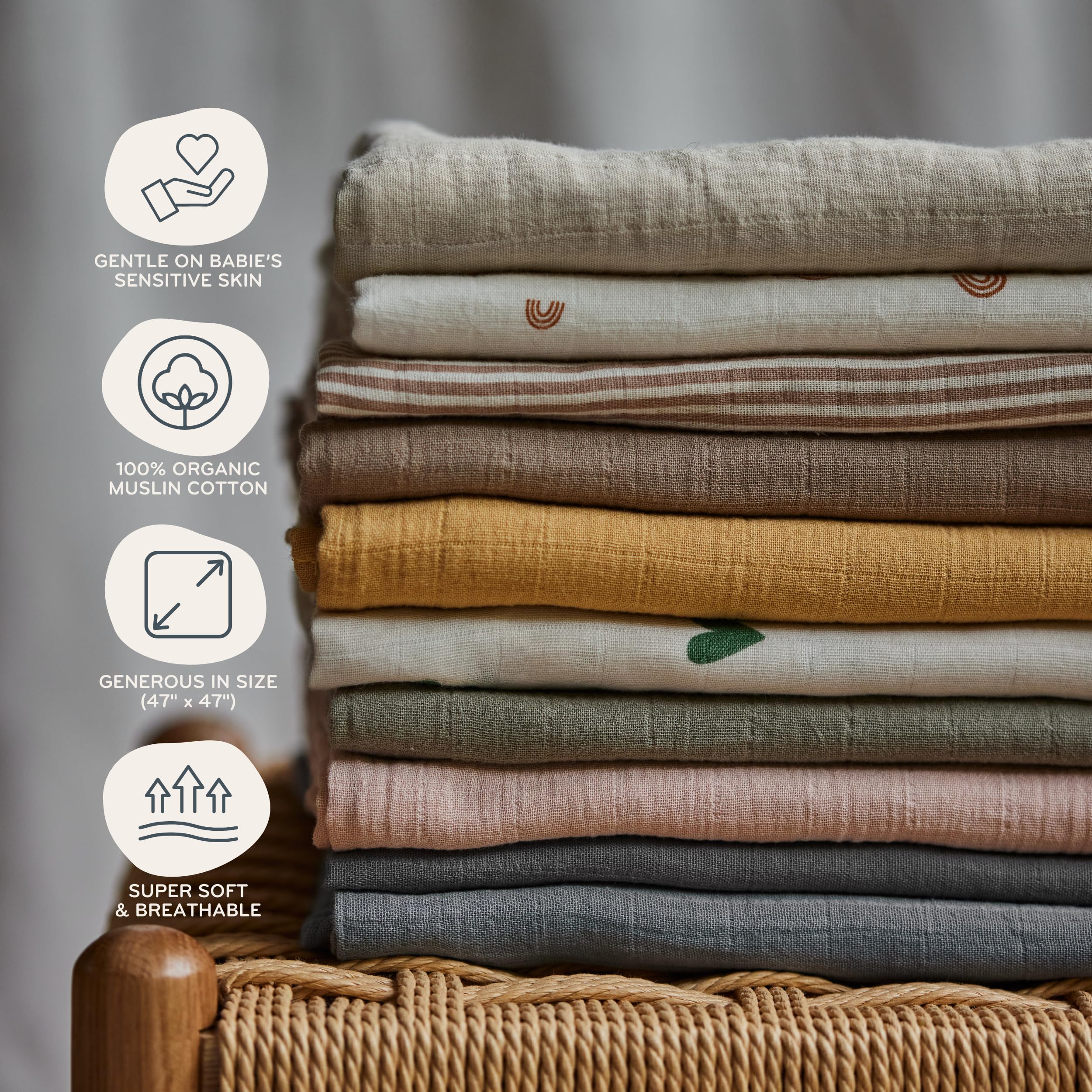 Dania – muślinowe koce do przewijania – 100% bawełna organiczna super miękkie przewijanie dla niemowląt – idealny koc dla chłopca i dziewczynki – 100 x 119 cm (szałwiowa zieleń/Tradewins)