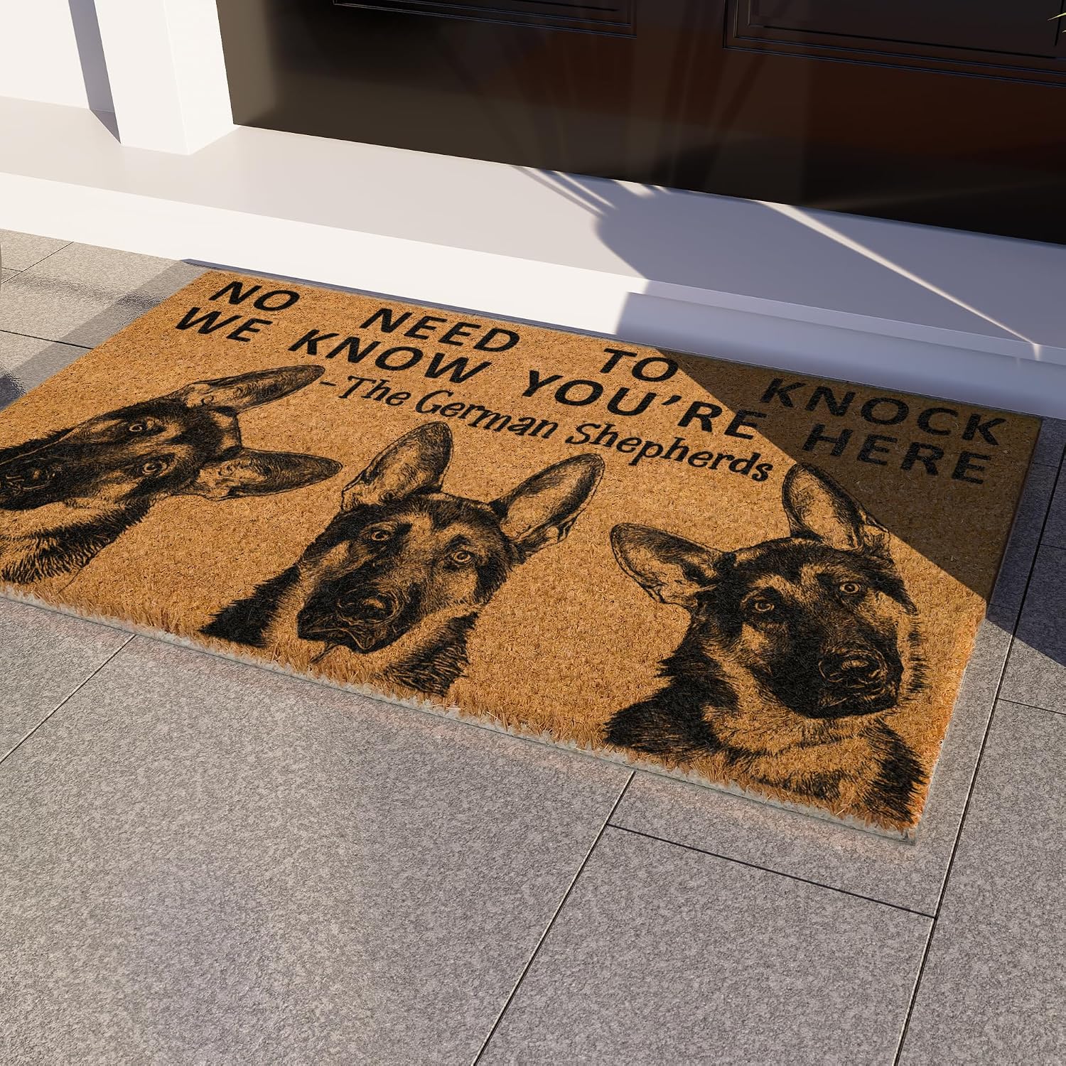 The German Shepherds Door Mat, Three German Shepherd We Know You are Here Door Mats, Funny German Shepherd Doormat Side View, Welcome Mats
