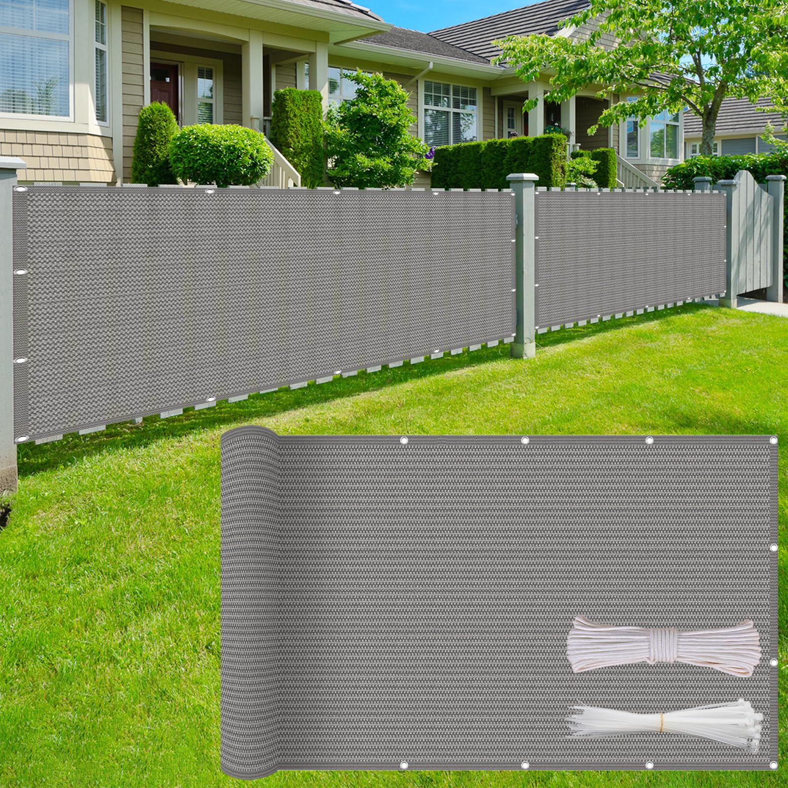Telo Balcone 120 x 700 cm in HDPE 220G ㎡, Permeabile, Anti-Uv, Frangivento, Protezione Solare, Copertura Balcone Ringhiera con Fascette e Funi para Jardín Exterior, Grigio