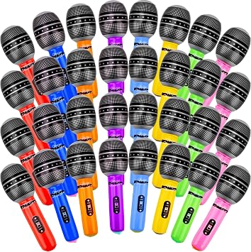 32 Pcs Inflatable Microphones Blow up Microphone Bulk Assorted Colors Inflatable Microphone Props for Musical Concert Themed Party Birthday Party Decoration Role Play Supplies, 8 Colors