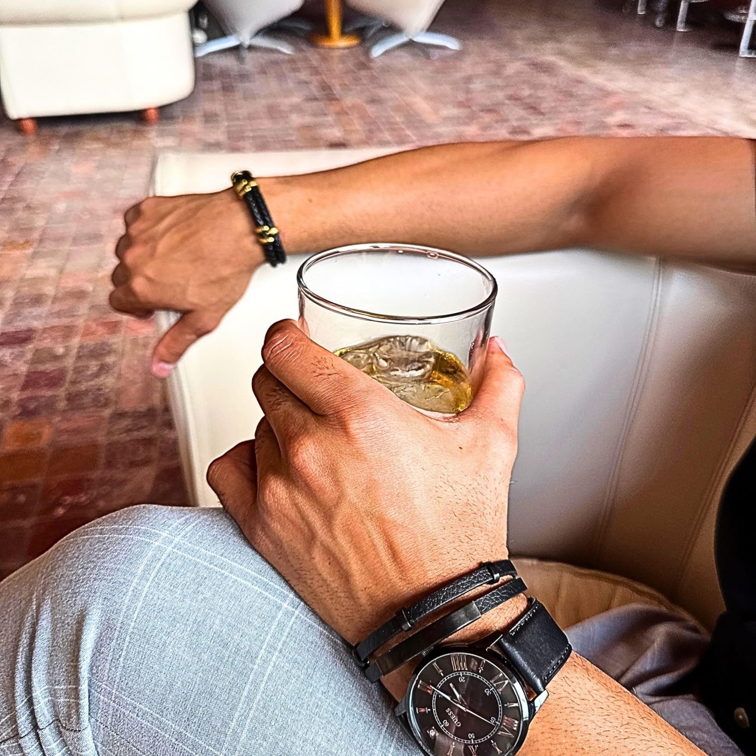 RogueRaven Premium I Black Leather Bracelet for Men | Genuine Braided Leather: Single, Double, Stacked & Stainless Steel Chain Designs| Genuine Leather Mens Bracelet with Stainless Steel Clasp [Adjustable] | Exclusive Jewelry Gift Box