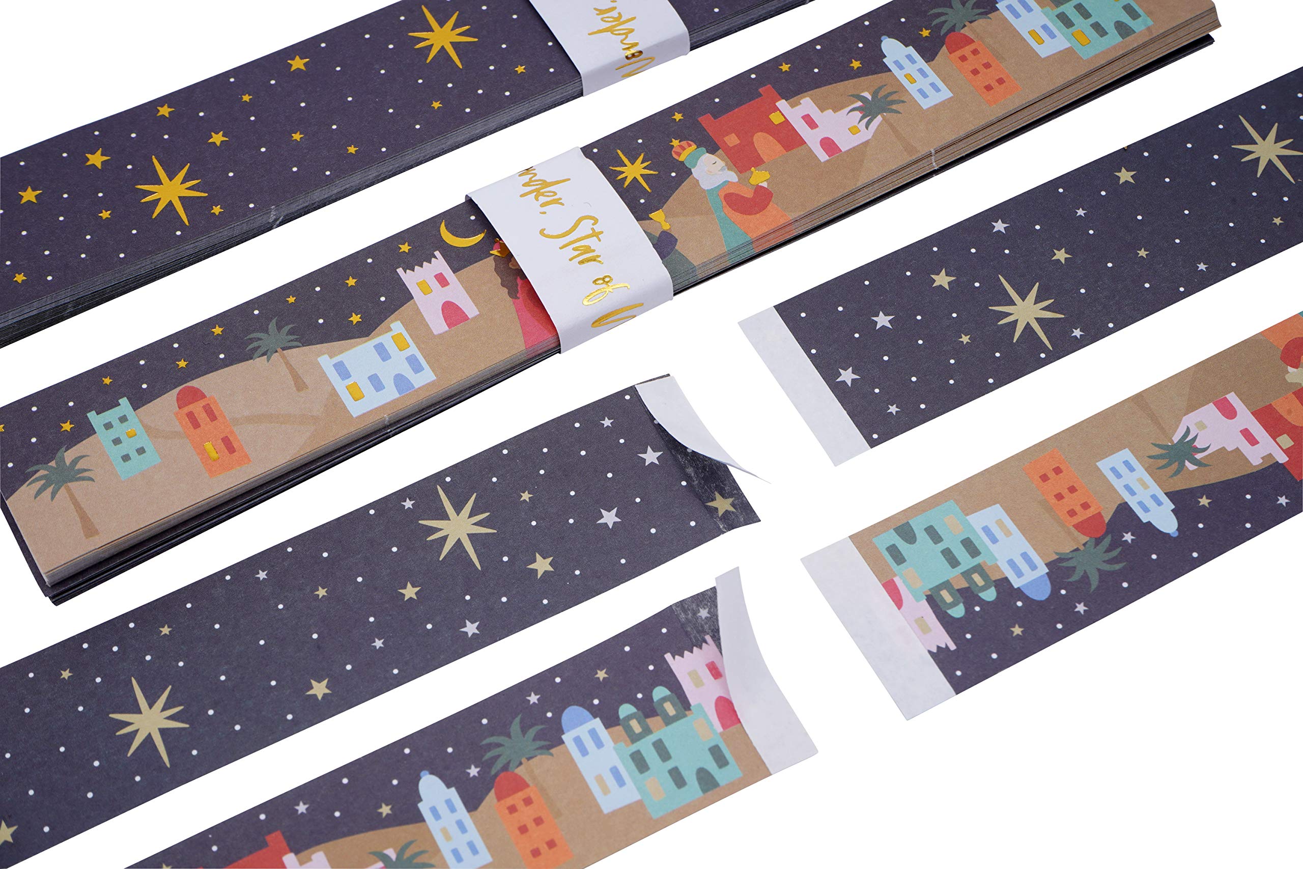 Weihnachtsdekoration 100 Stück Krippenmotiv mit goldenen Details | 5 Meter | selbstklebende Retro Papierketten Girlande | Weihnachtsdekoration | Home Activity Basteln | GB05486