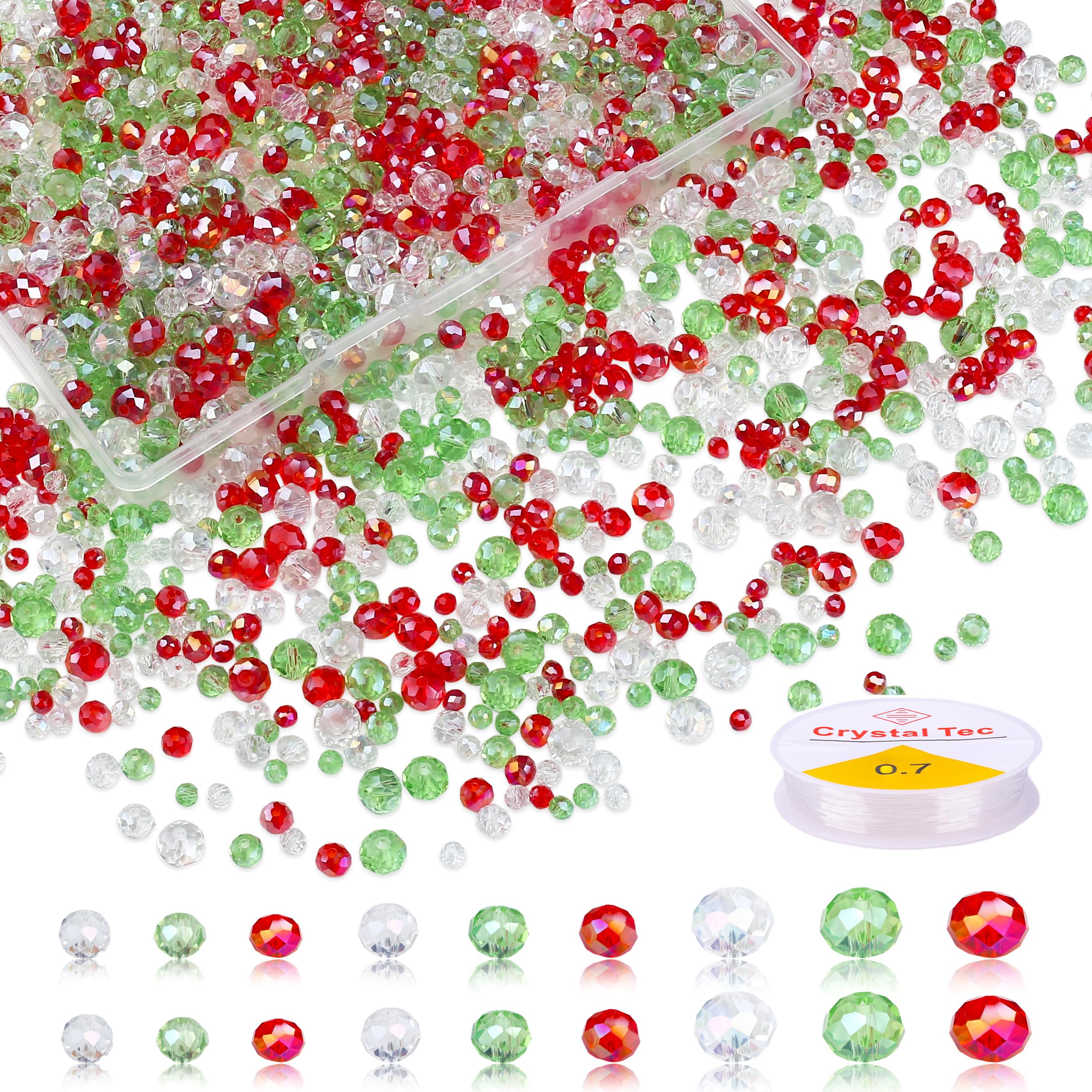 XIANNVXI 1100Pcs Faceted Red&Green Christmas Colour Glass Beads