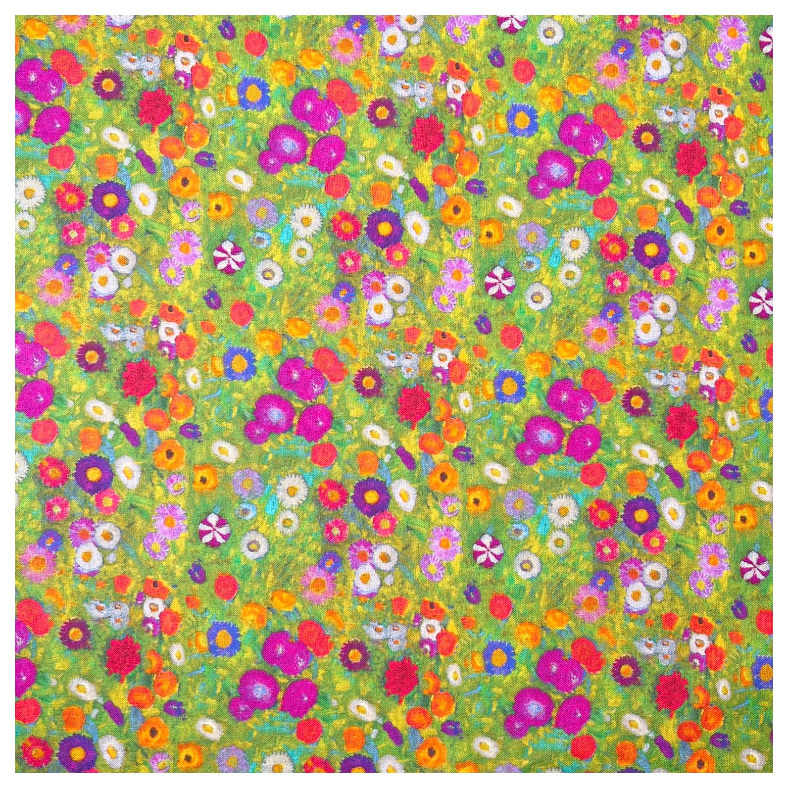 TheFabricTrade 100% Cotton Fabric Digital Printed Material Gustav Klimt Garden of Flowers Abstract Design, Ideal for Arts & Crafts, Quilting - 2 Metre (200cm x 140cm)