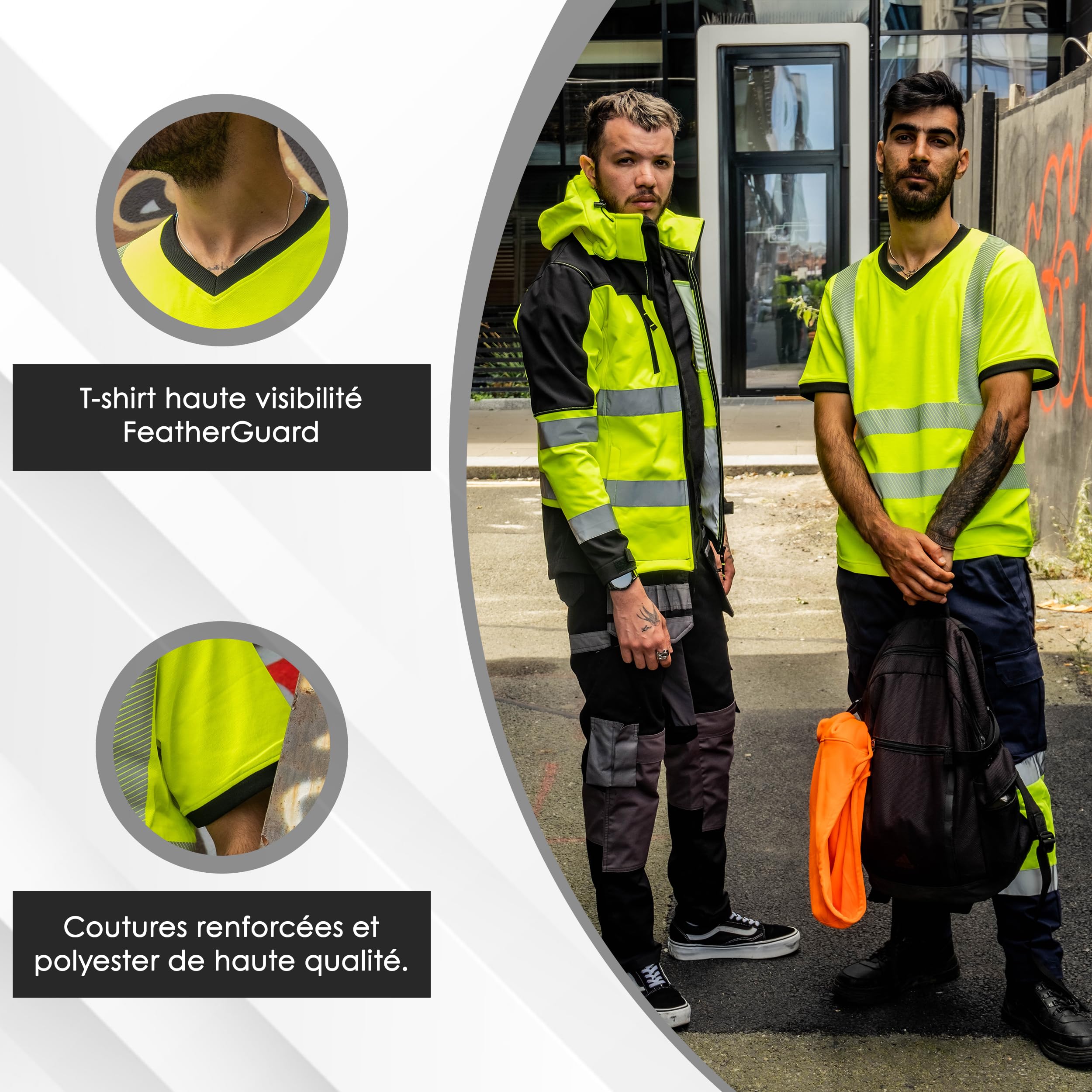 Chemise d'avertissement réfléchissante - Chemise Haute visibilité - T-Shirt de sécurité - Chemise de Travail - Chemise Haute visibilité pour Hommes - T-Shirt de Travail - Jaune/Noir - L