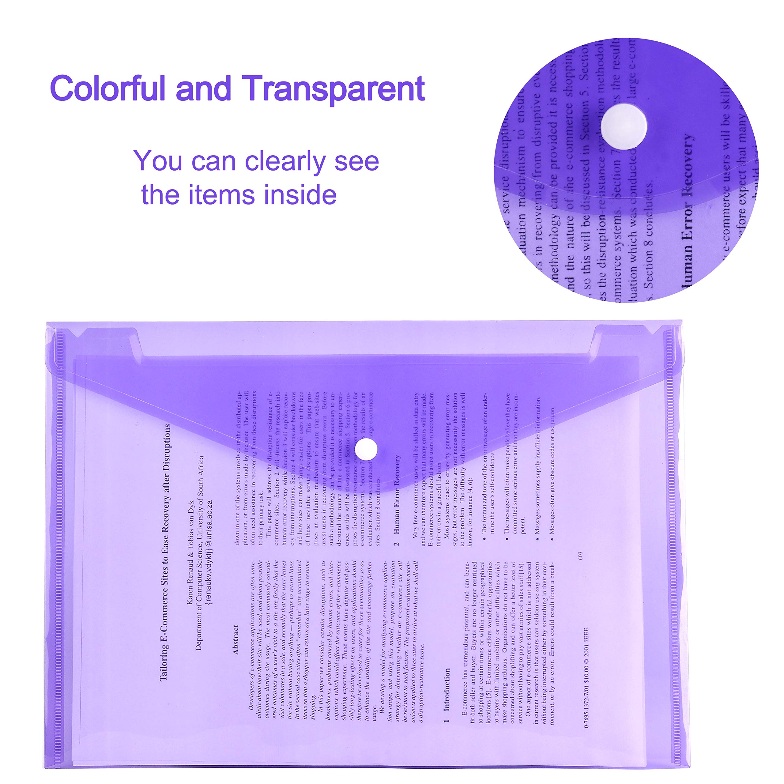 24 Piezas Carpetas Plastico A4 Carpetas Archivadoras con Broche Bolsillos Para Documentos Transparentes Sobre Plastico A4 Para Hogar Oficina Escuela (6 Colores)