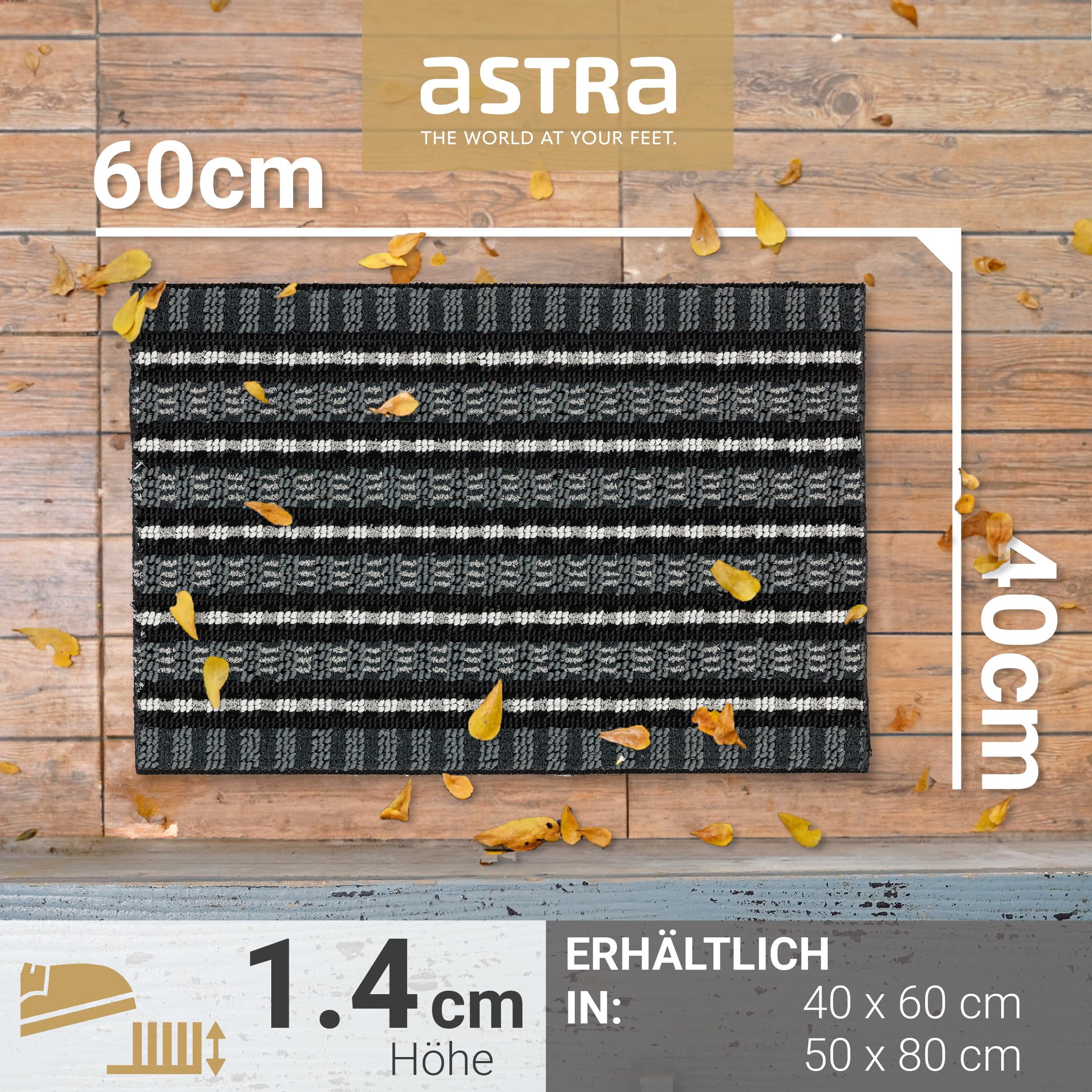 Brush-Effekt Fußmatte Außen - Schwarz / Silber 2er Set 40x60cm rechteckig