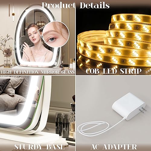 Miniatura 5 de FENNIO Espejo de tocador con luces, espejo de maquillaje con luz LED de 17 x 13 pulgadas, espejo de maquillaje grande con luces, sensor táctil con