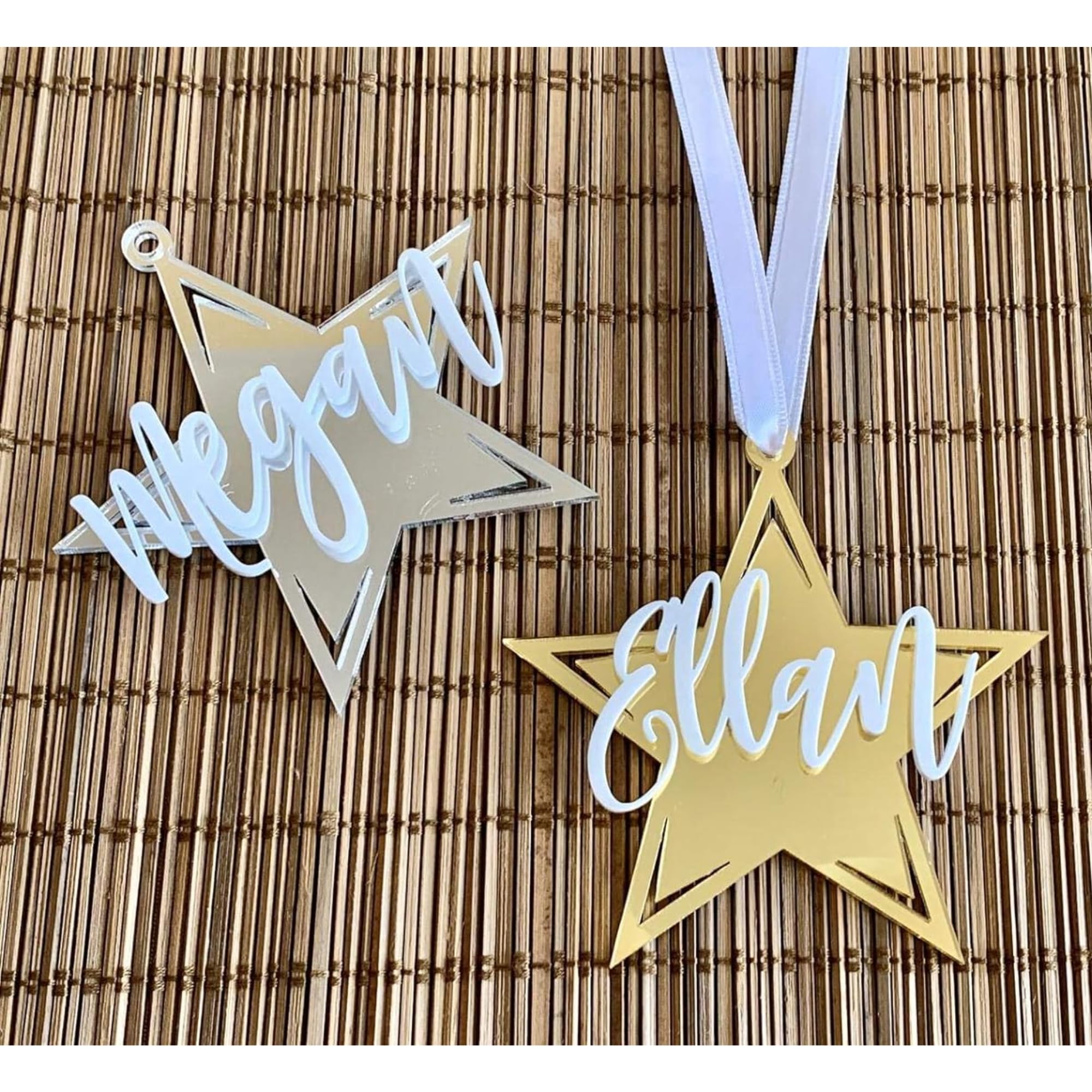 Acrylic Star Christmas Ornaments - Personalised Name Baubles for Family Members - Custom Hanging Tree Decor, Gift Tags, Holiday 2025, Laser Cut Names