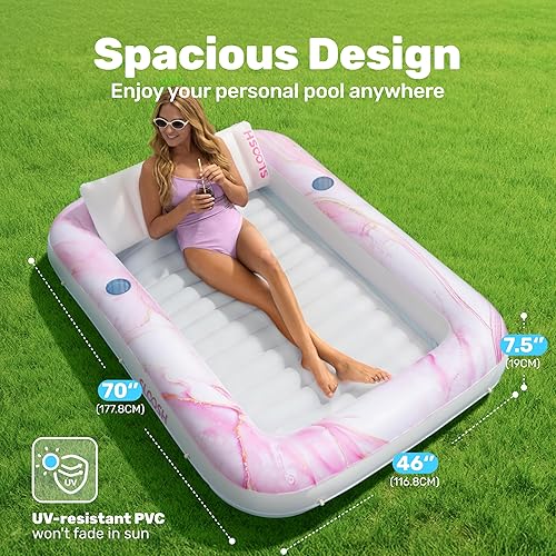 Miniatura 2 de SLOOSH Inflatable Tanning Pool Lounger Float, 70" x 46" Pool Floats Adult with Pillow, 4 in 1 Suntan Tub Raft Floatie,Sunbathing Bed Lounge for