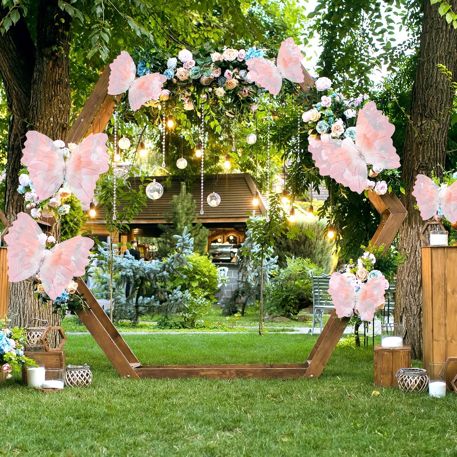 Geelin 6 Pcs Large Gradient Pink Butterfly Decorations Mariposas Grandes para Decoracion Big Butterfly Party Decor 20 Inch 12 Inch 3D Silk Butterflies for Baby Shower Birthday Party Wedding Decor