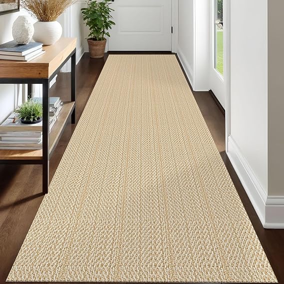 Washable Runner Rug 3x12, Warm Beige/Orange/Apricot