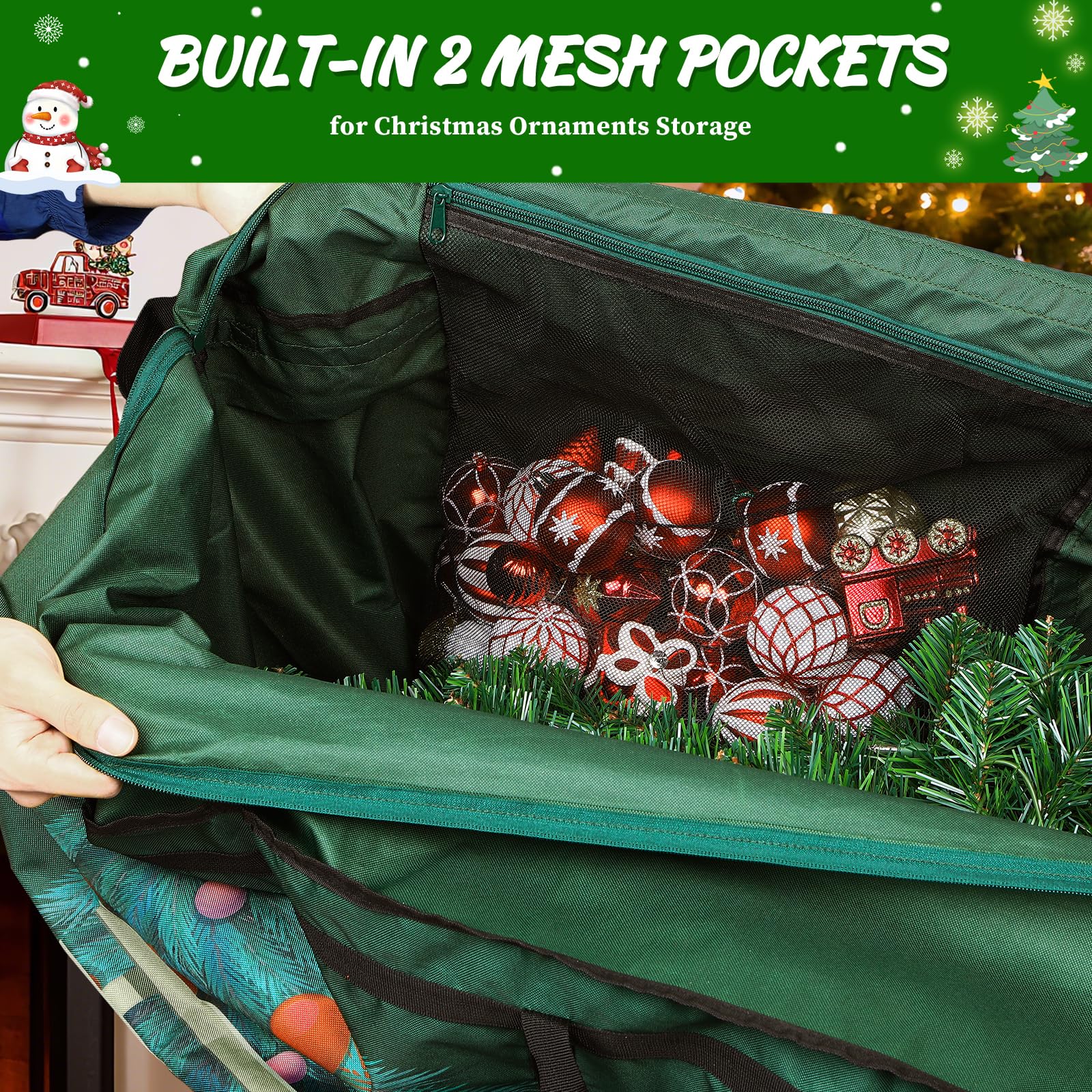 SHareconn Sacca per Albero di Natale, Borsa Oxford 600D Grande, Resistente e Impermeabile con Manici Rinforzati, Adatta per Alberi di Natale Artificiali Fino a 220 cm e Palline di Natale, Verde
